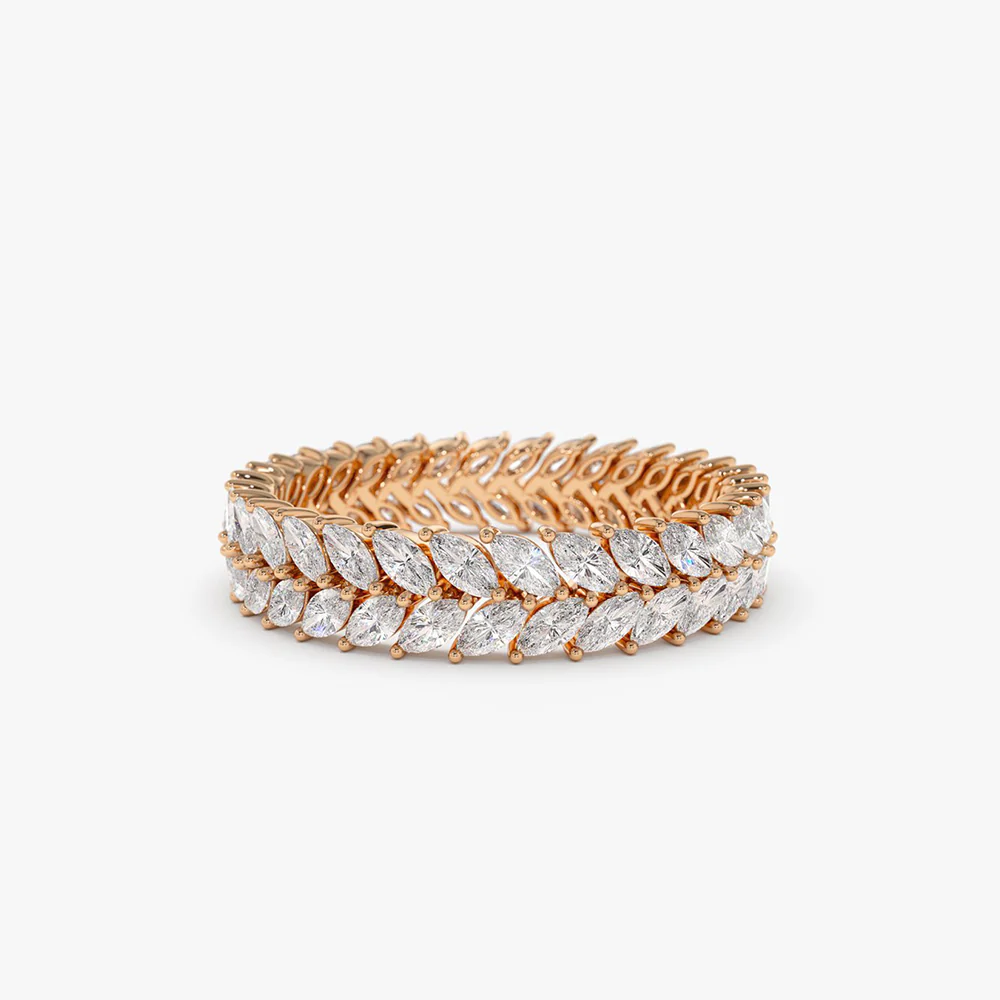 14k Gold Double Row Marquise Diamond Anniversary Ring - Image 6