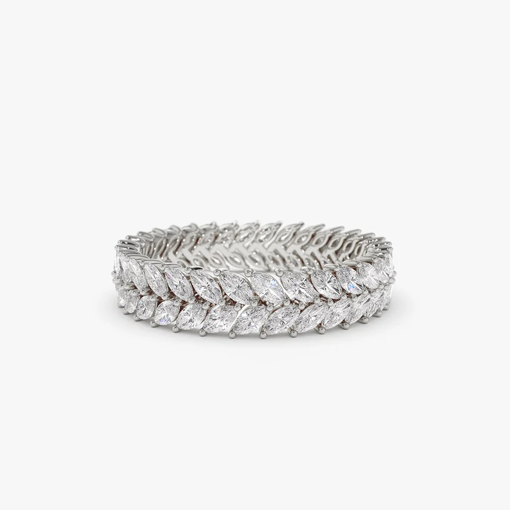 14k Gold Double Row Marquise Diamond Anniversary Ring - Image 7