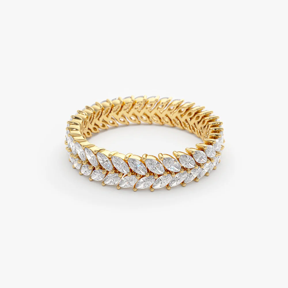 14k Gold Double Row Marquise Diamond Anniversary Ring - Image 8