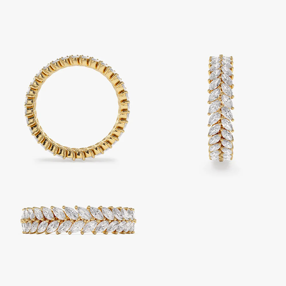 14k Gold Double Row Marquise Diamond Anniversary Ring - Image 9