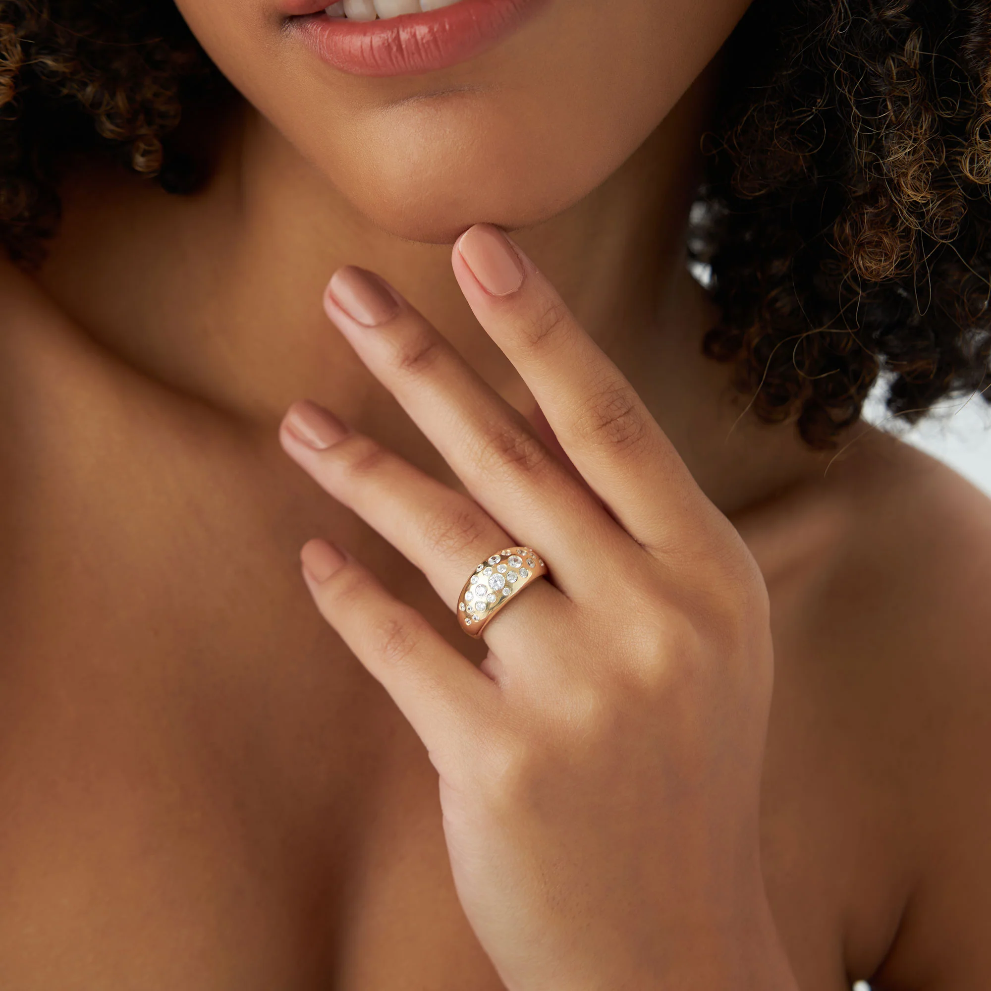 14k Gold Flush Setting Cluster Dome Ring - Image 5