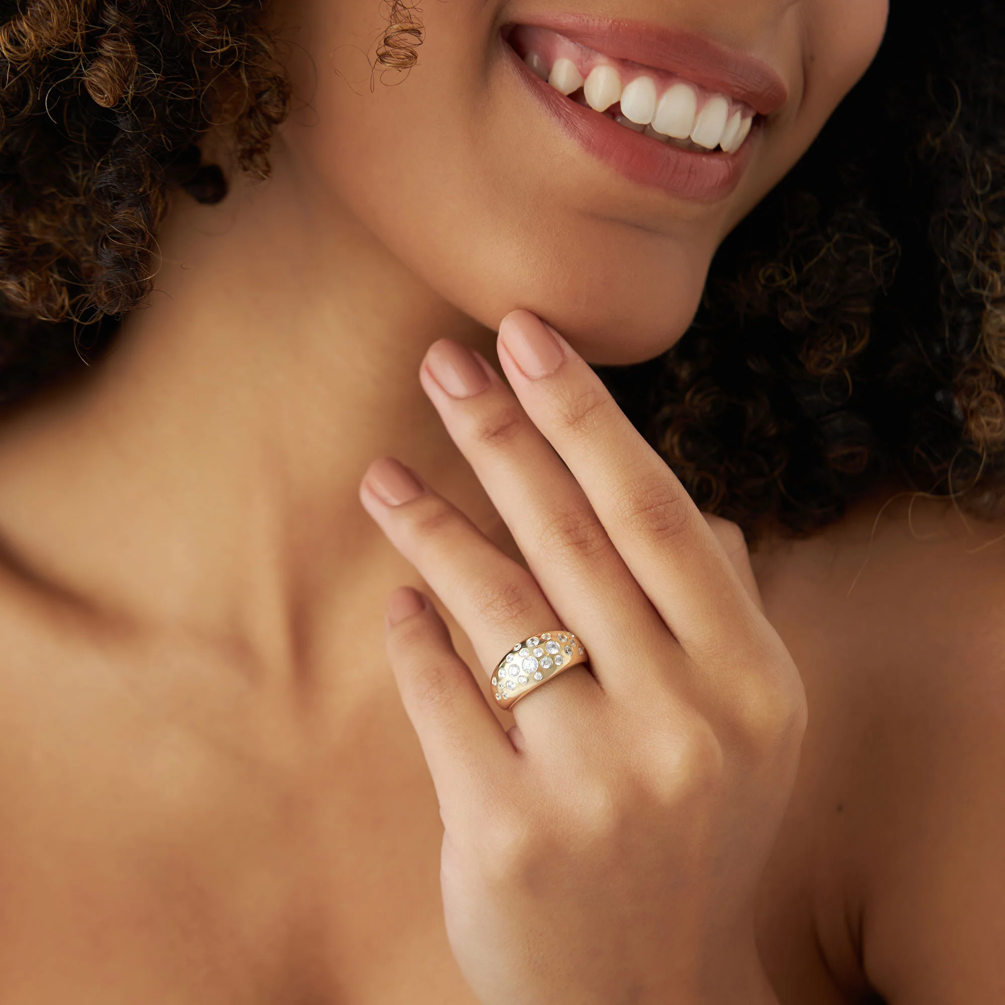 14k Gold Flush Setting Cluster Dome Ring - Image 6