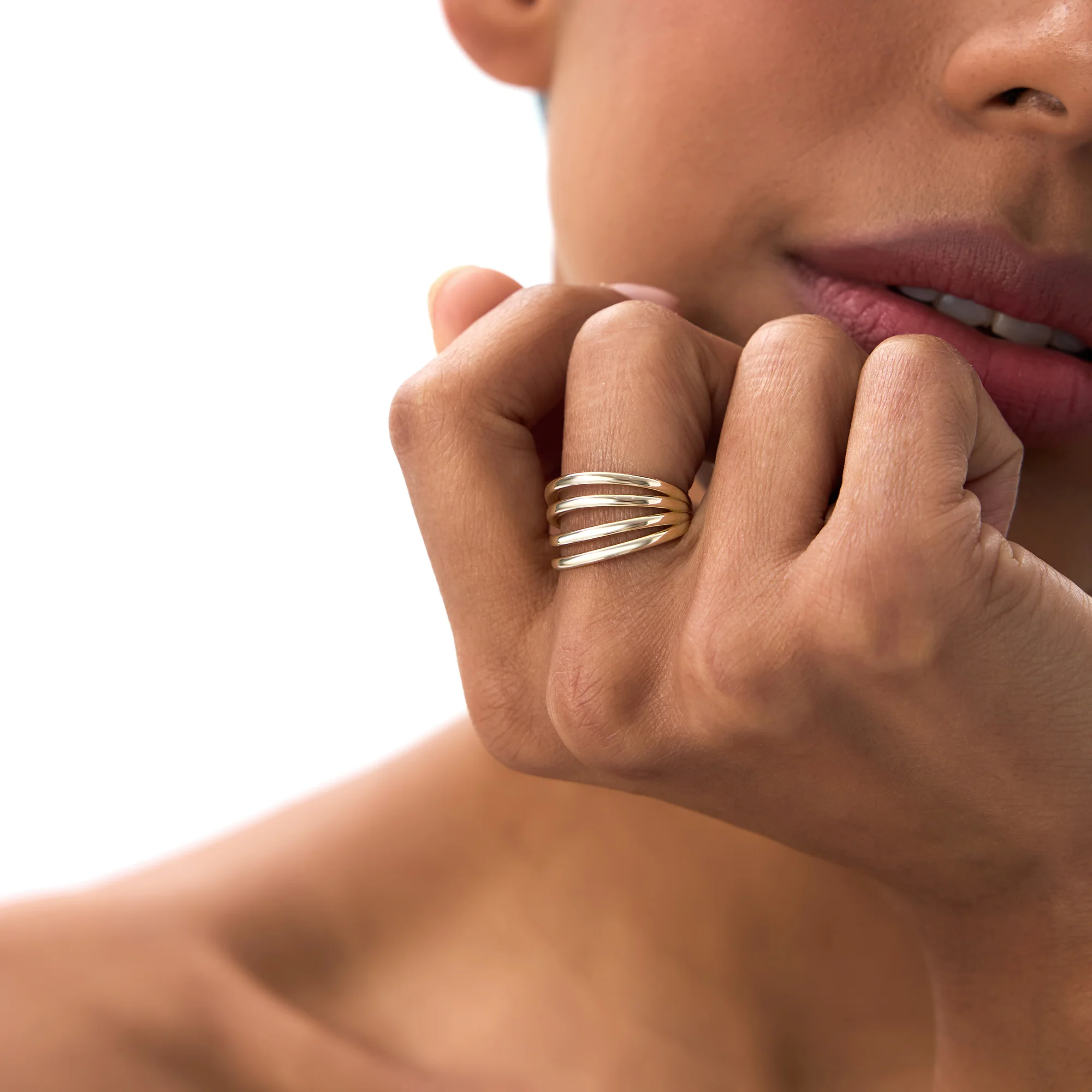 14k Gold Four Band Statement Ring - Image 2