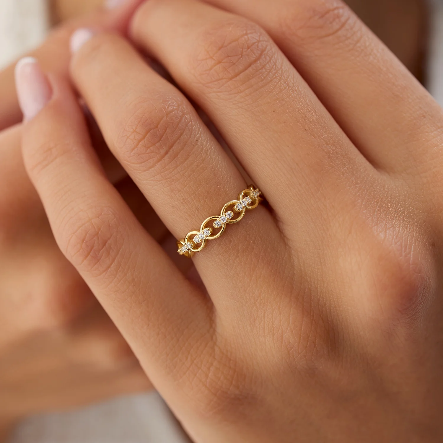 14k Gold Full Eternity Diamond Link Ring - Image 2
