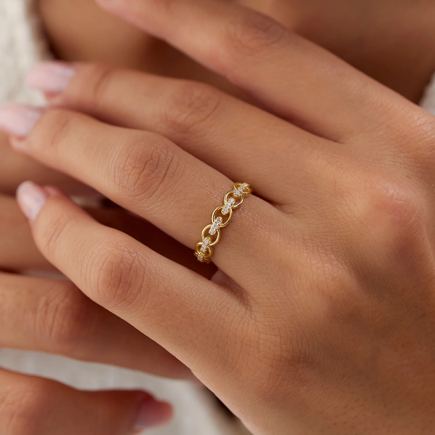 14k Gold Full Eternity Diamond Link Ring - Image 3