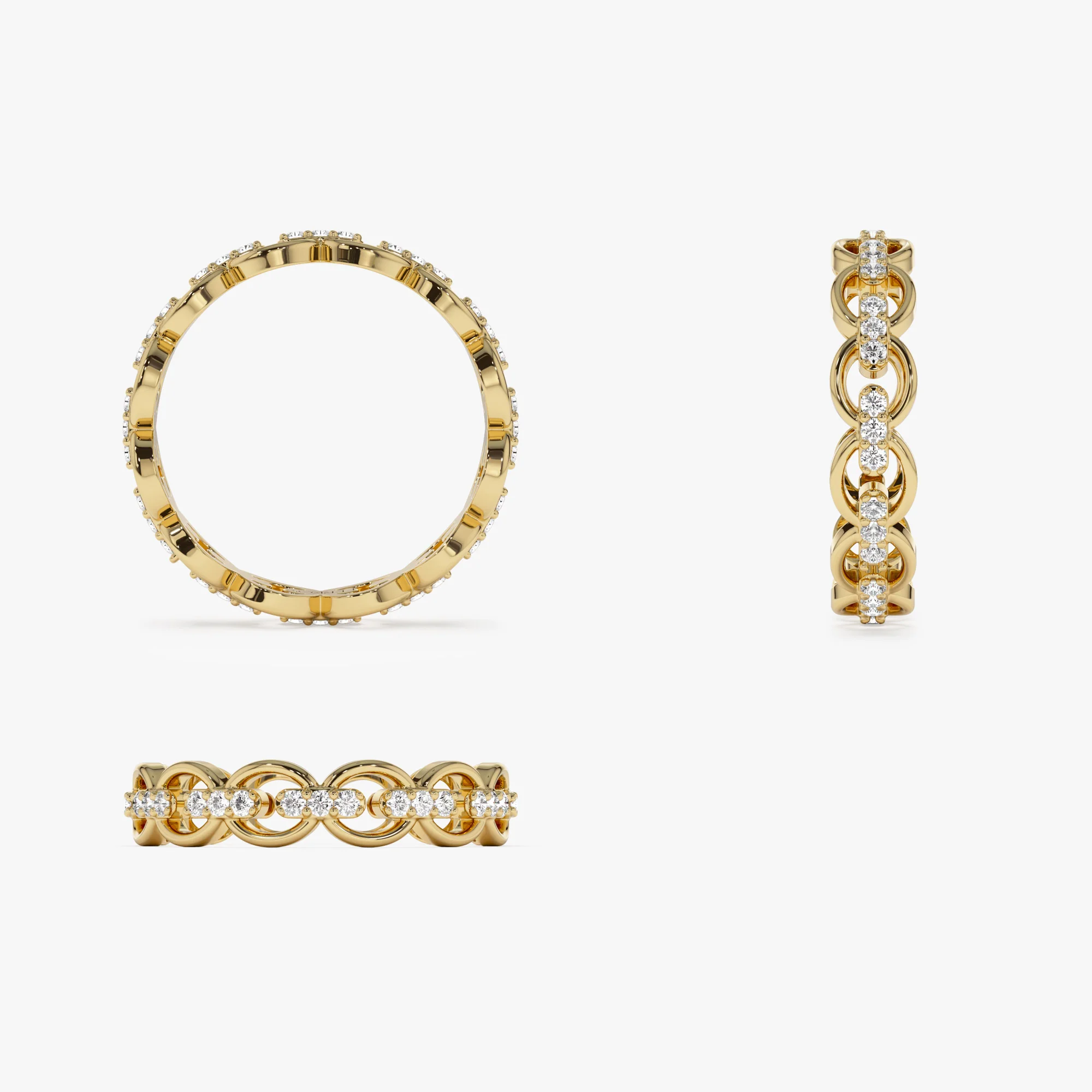 14k Gold Full Eternity Diamond Link Ring - Image 7