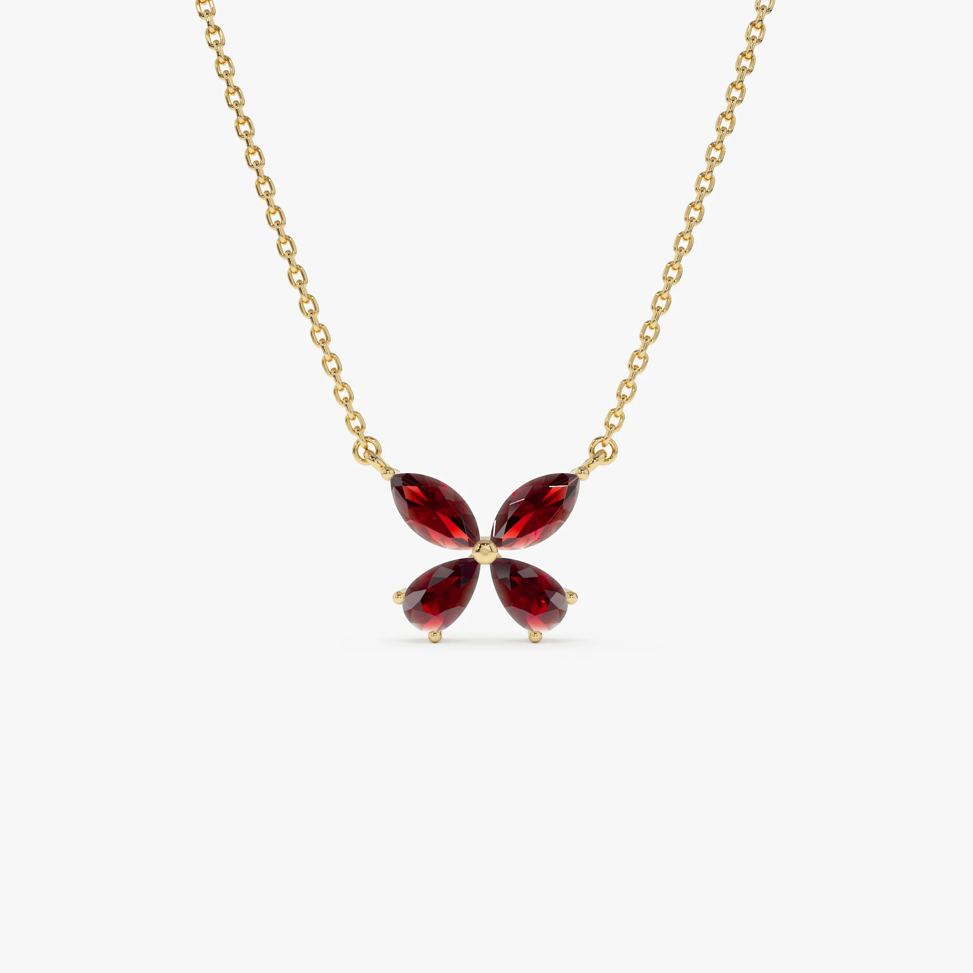 14K Gold Garnet Butterfly Necklace