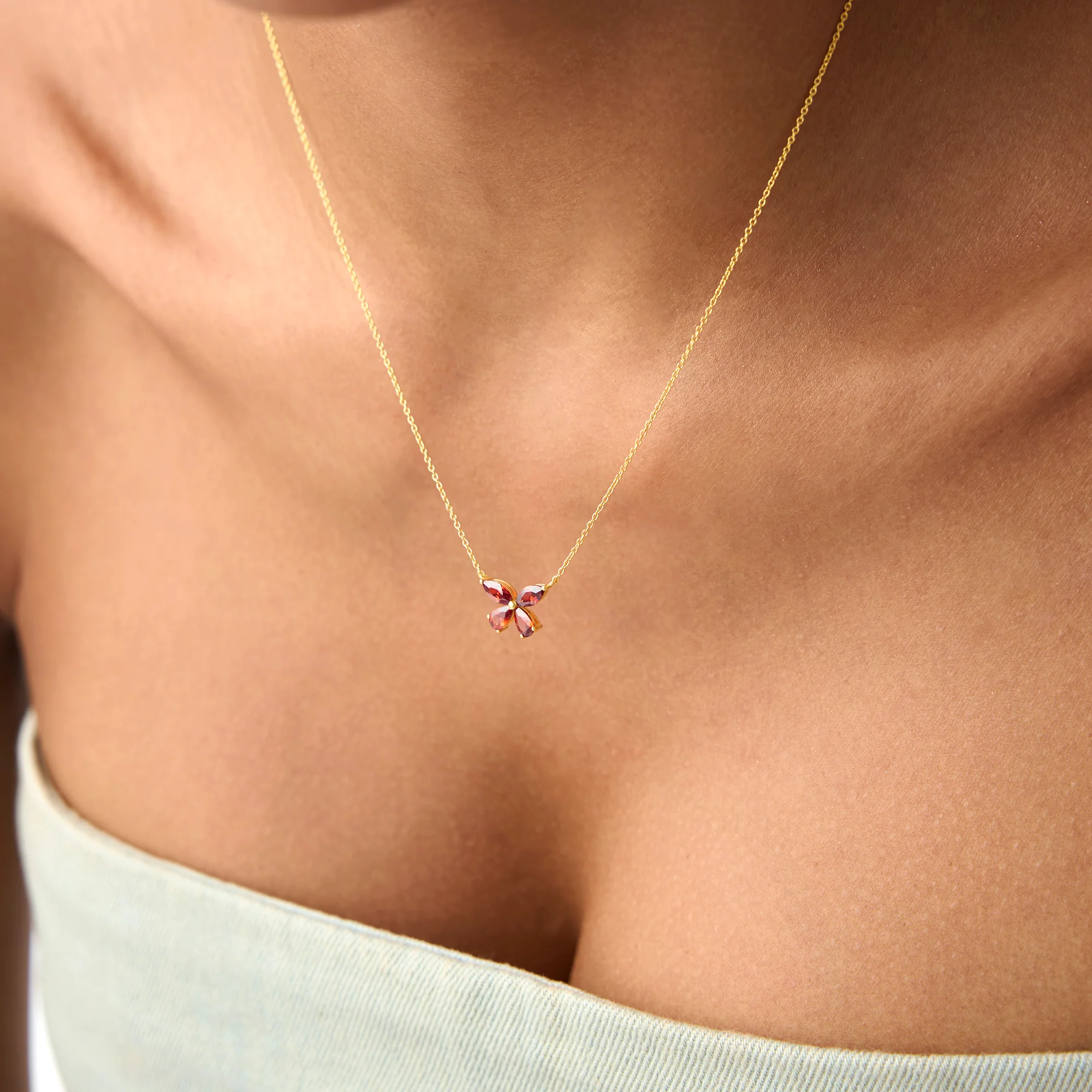 14K Gold Garnet Butterfly Necklace - Image 2