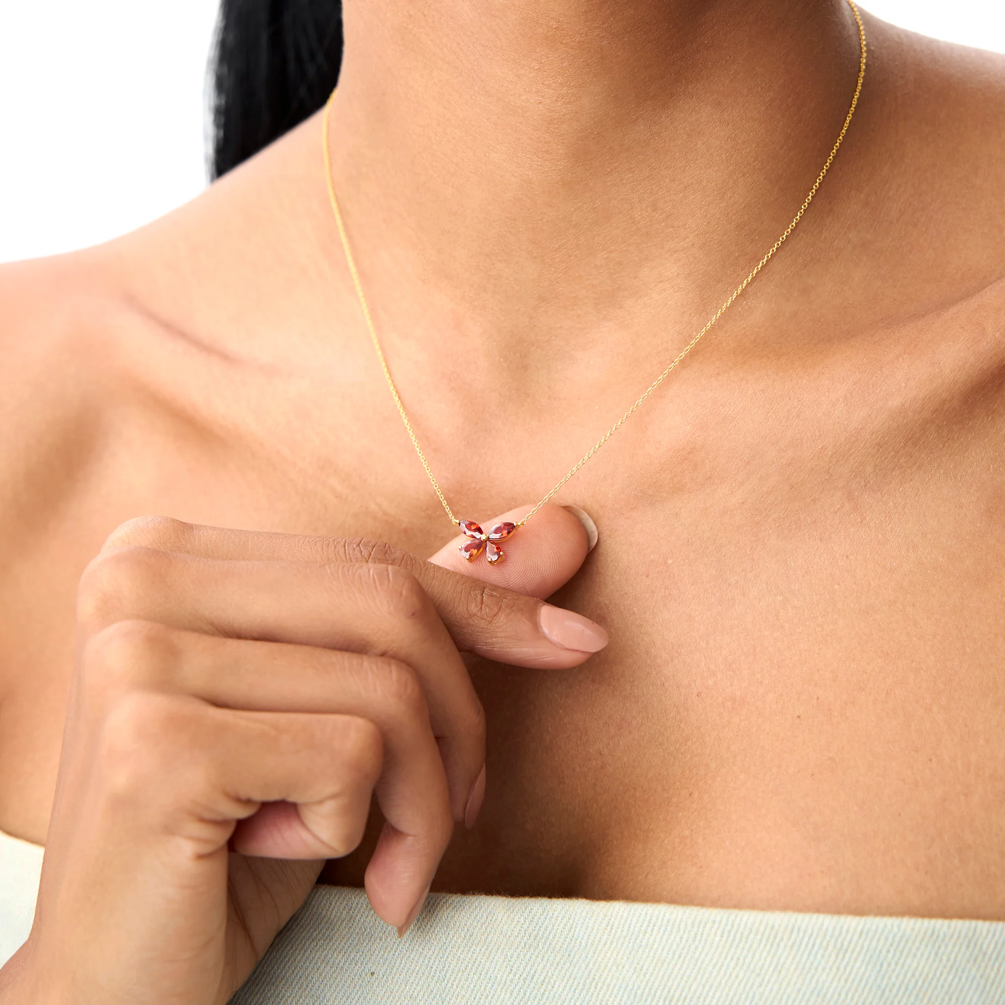 14K Gold Garnet Butterfly Necklace - Image 3