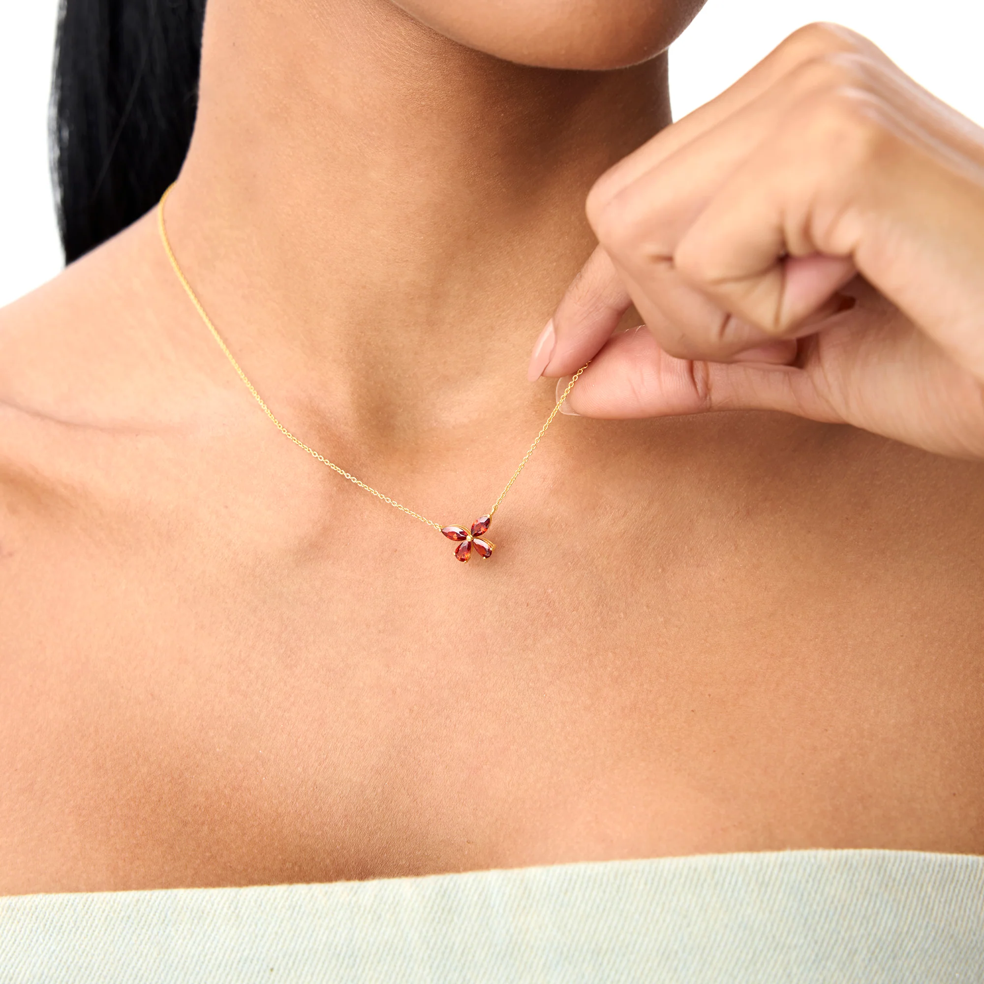 14K Gold Garnet Butterfly Necklace - Image 4