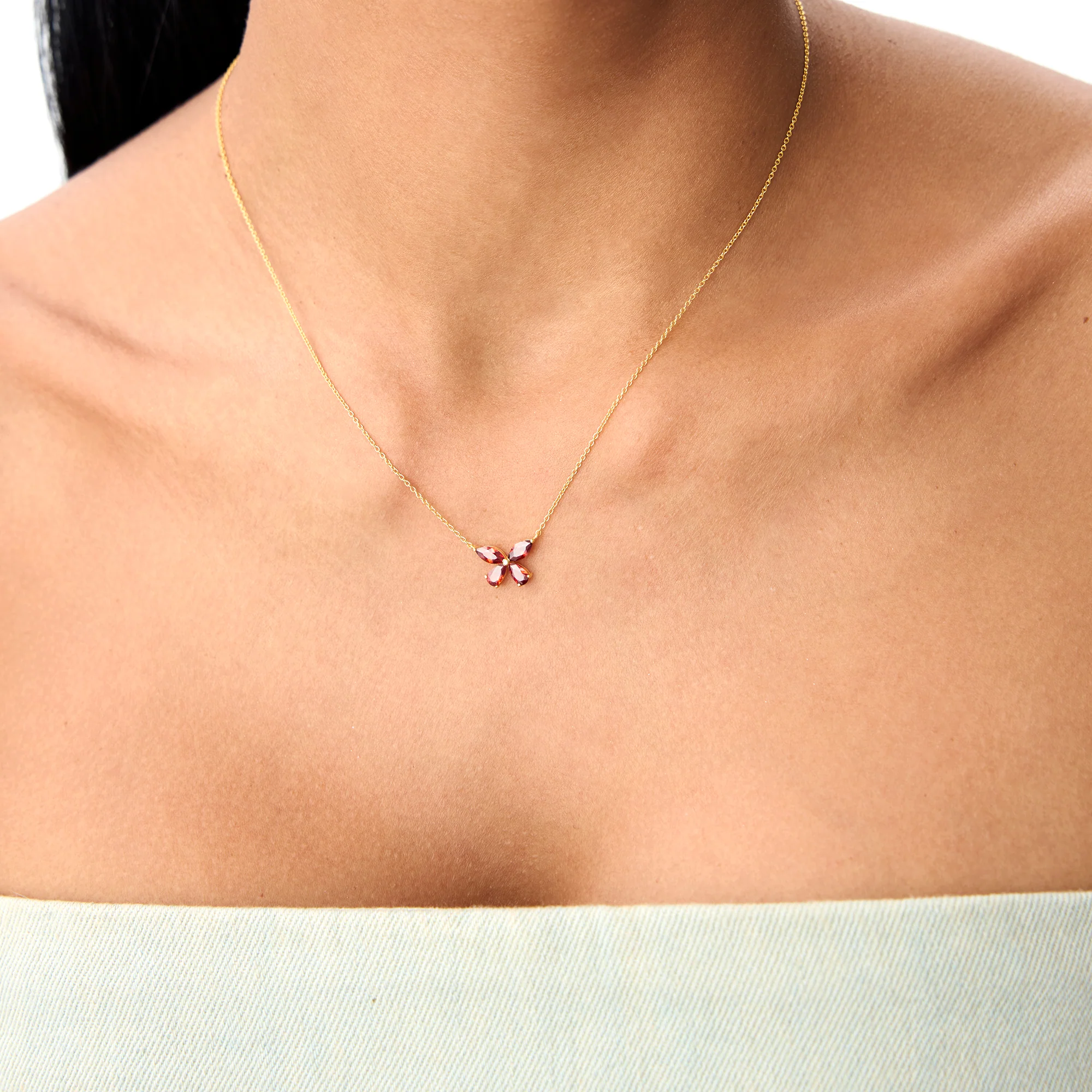 14K Gold Garnet Butterfly Necklace - Image 5