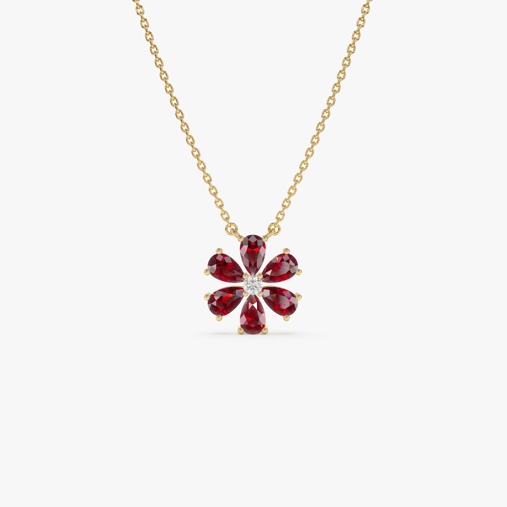 14K Gold Garnet Flower Necklace