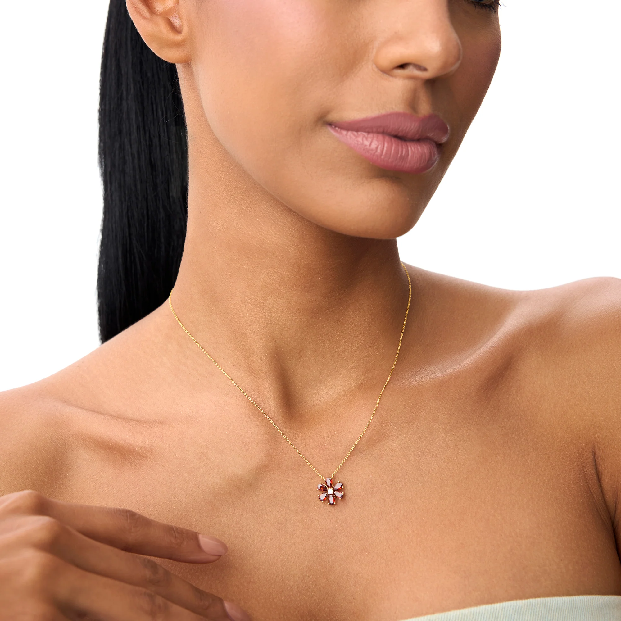 14K Gold Garnet Flower Necklace - Image 4