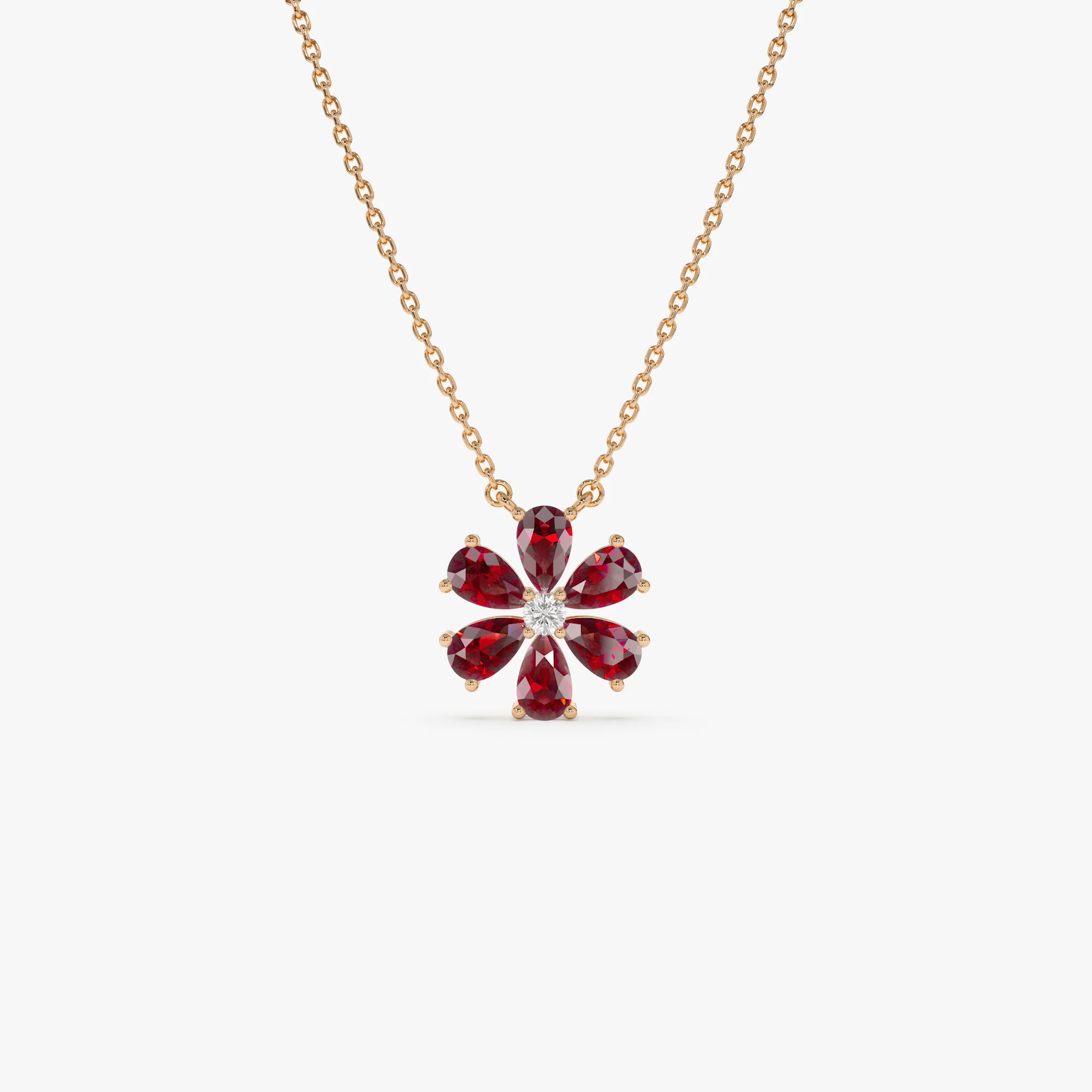 14K Gold Garnet Flower Necklace - Image 6