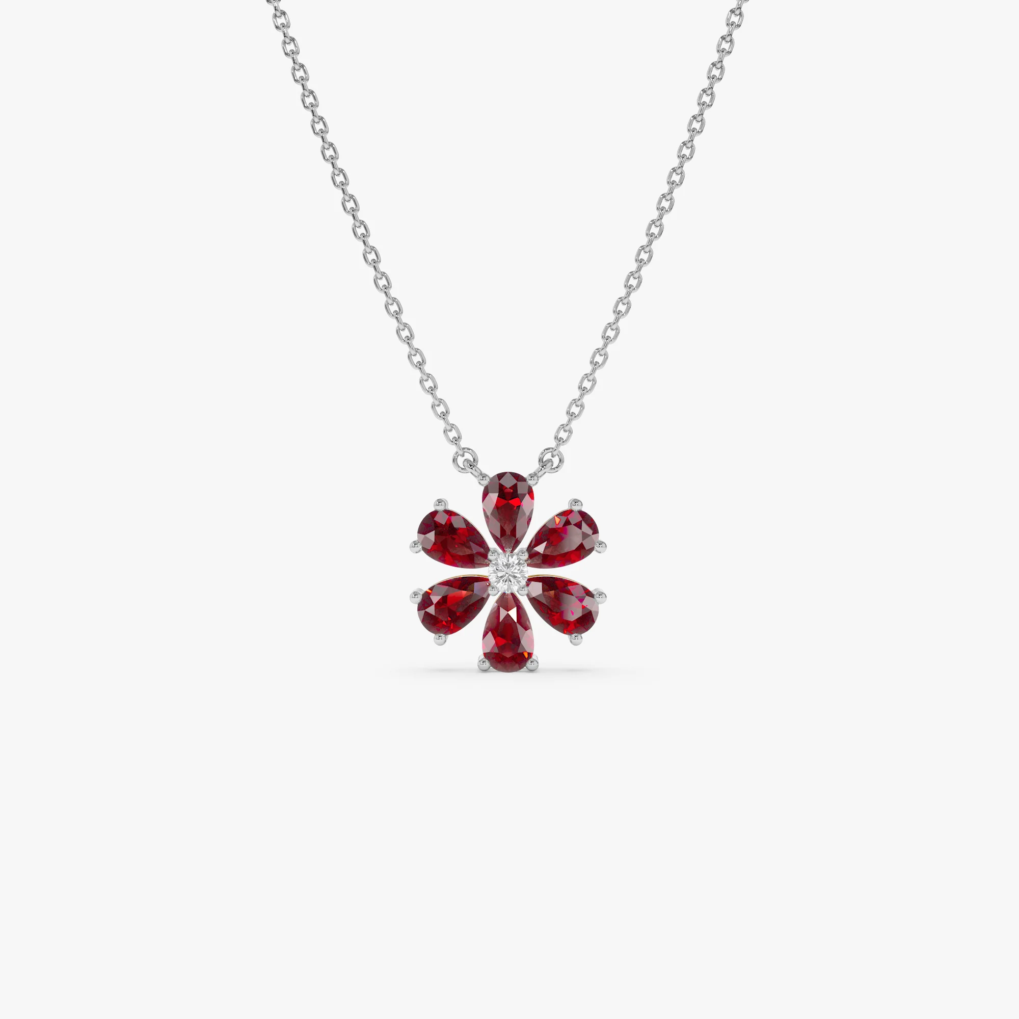 14K Gold Garnet Flower Necklace - Image 7