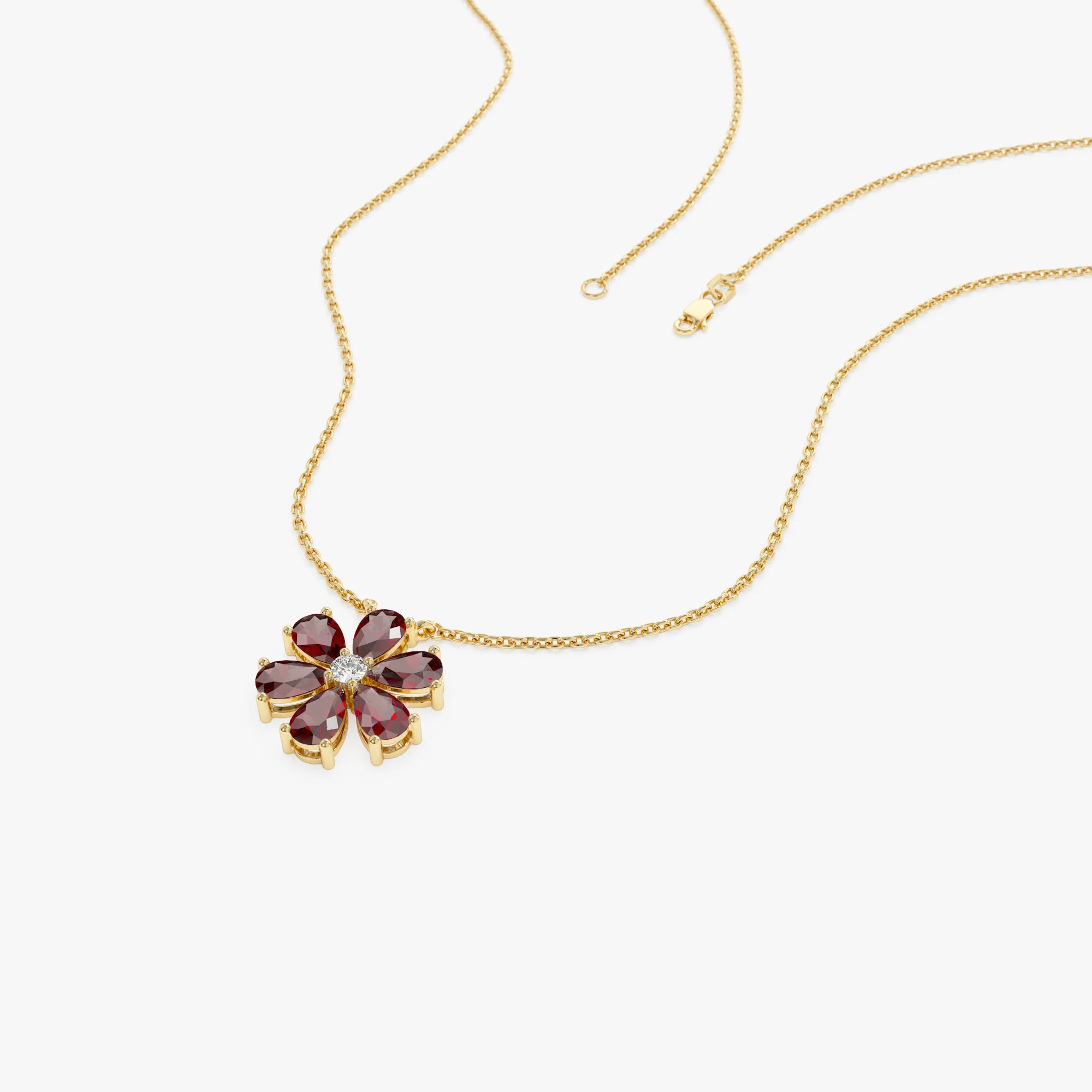 14K Gold Garnet Flower Necklace - Image 8