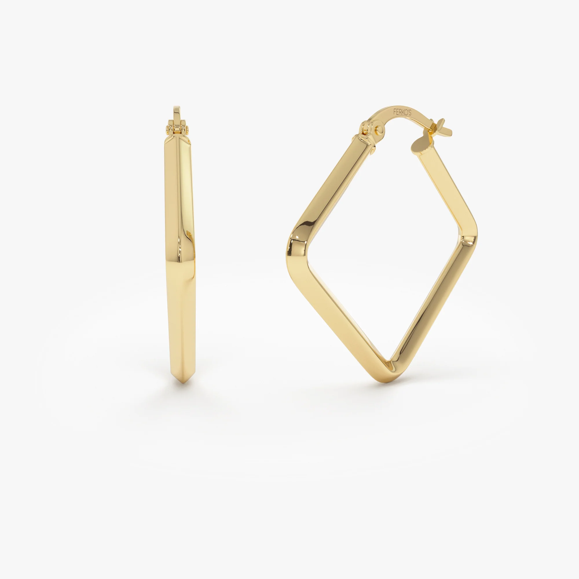 14K Gold Geometric Shaped Square Hoop Earrings