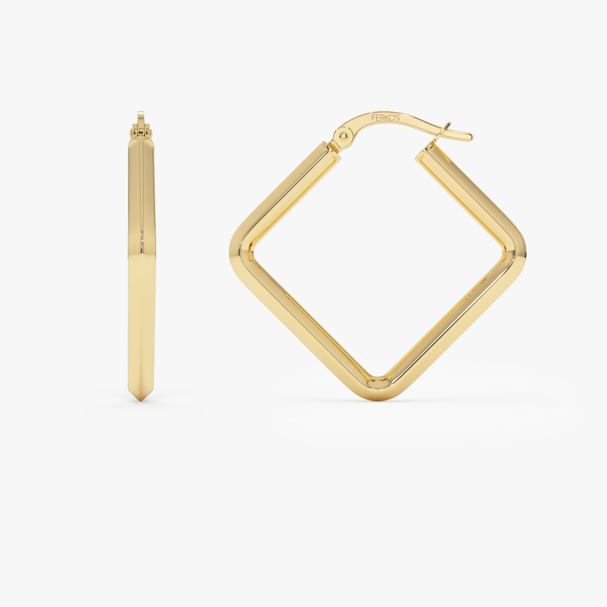 14K Gold Geometric Shaped Square Hoop Earrings - Image 7