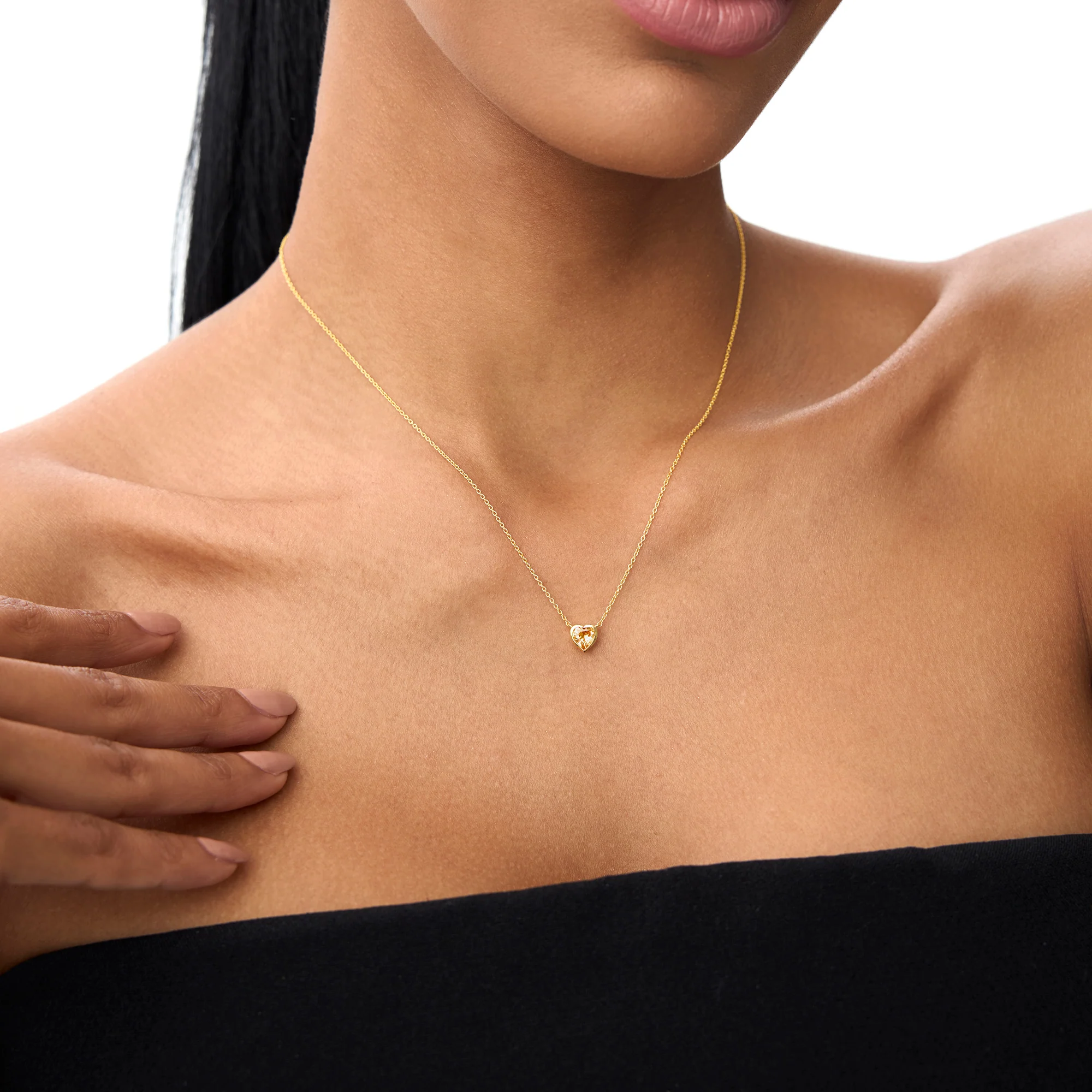 14K Gold Heart Shaped Citrine Layering Necklace - Image 4