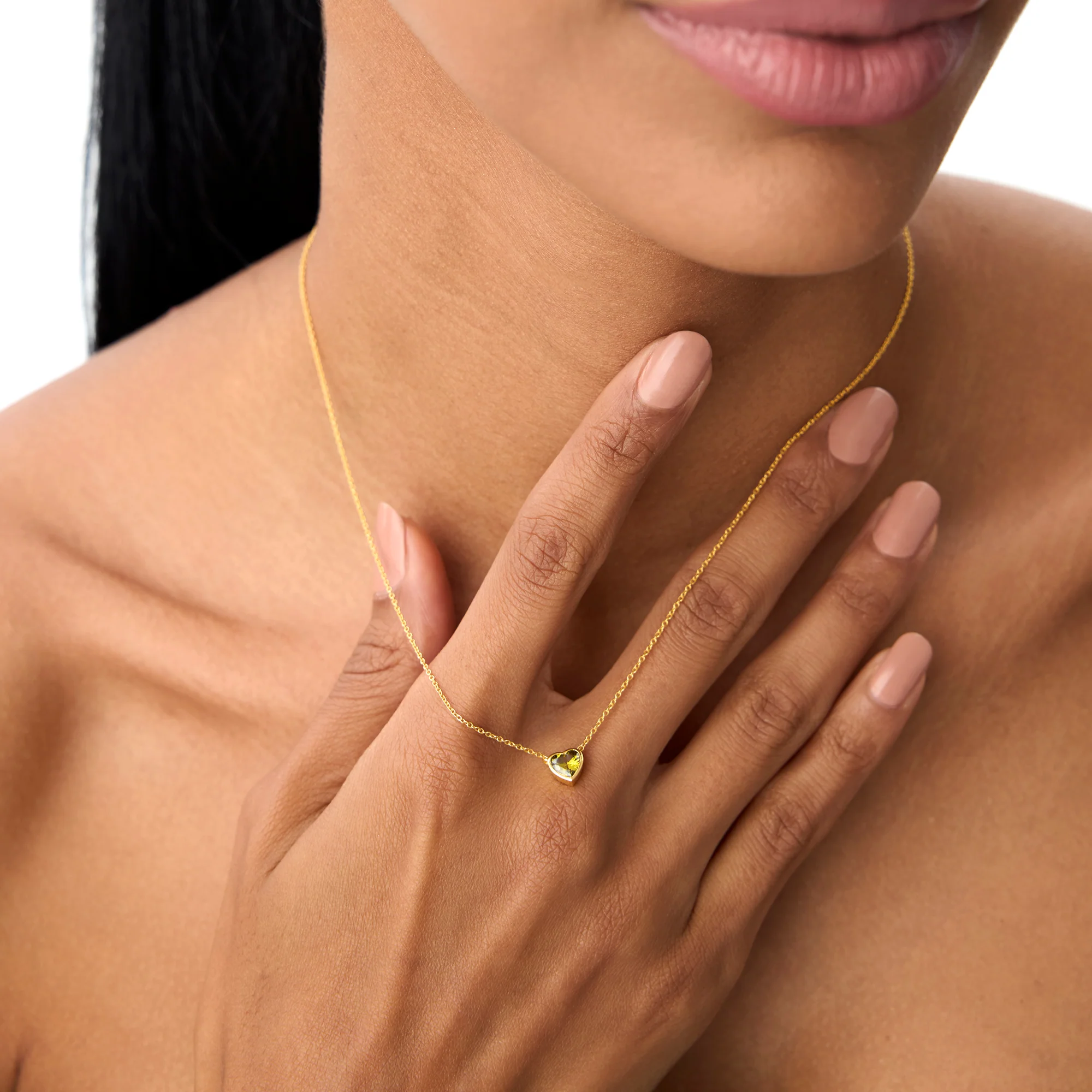 14K Gold Heart Shaped Peridot Layering Necklace - Image 2