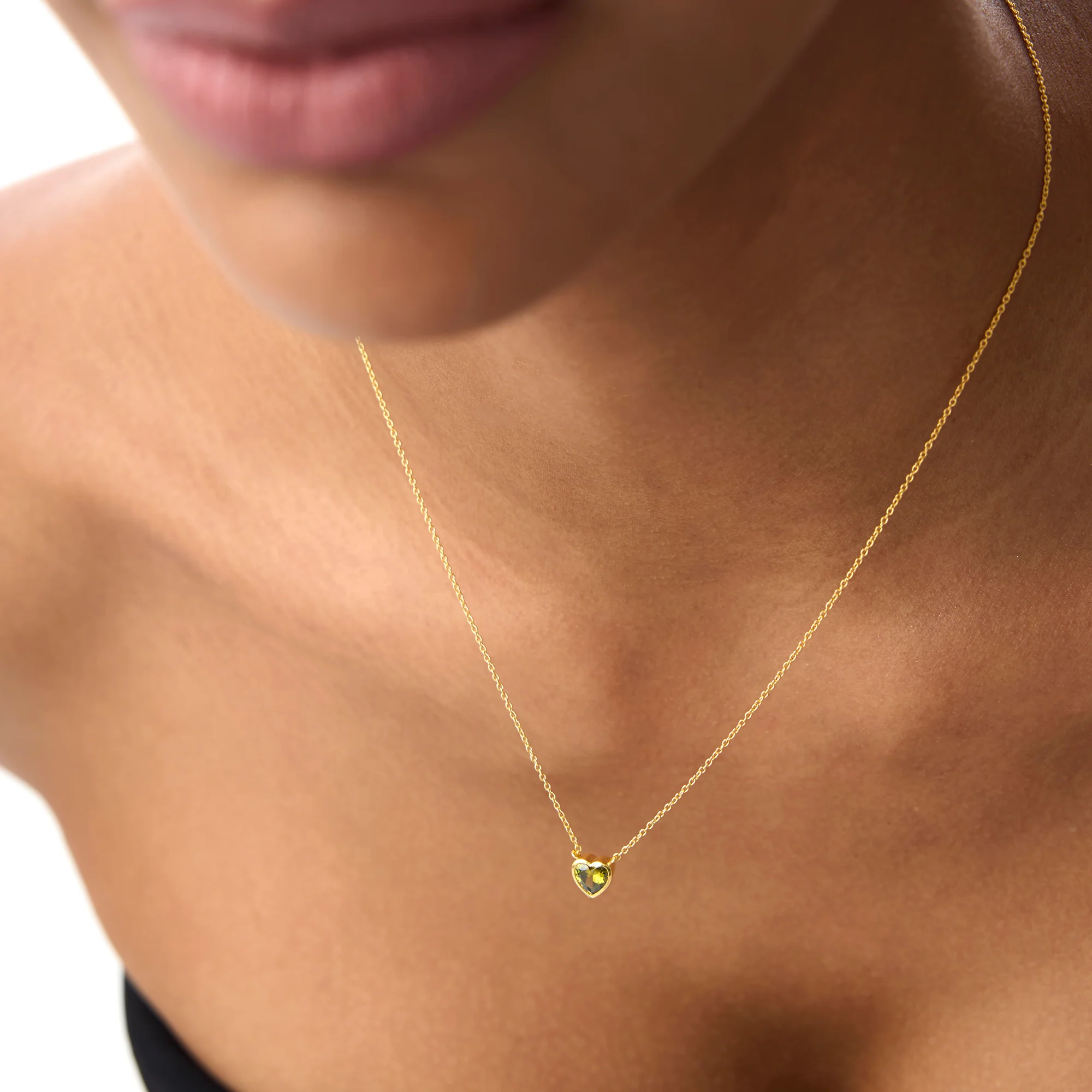 14K Gold Heart Shaped Peridot Layering Necklace - Image 3