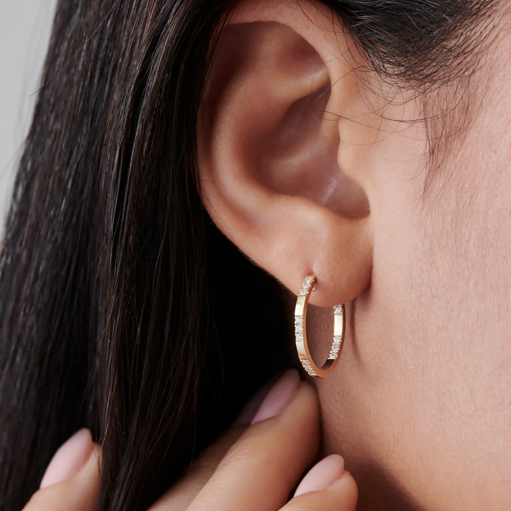 14k Gold Inside out Diamond Hoop Earrings - Image 4