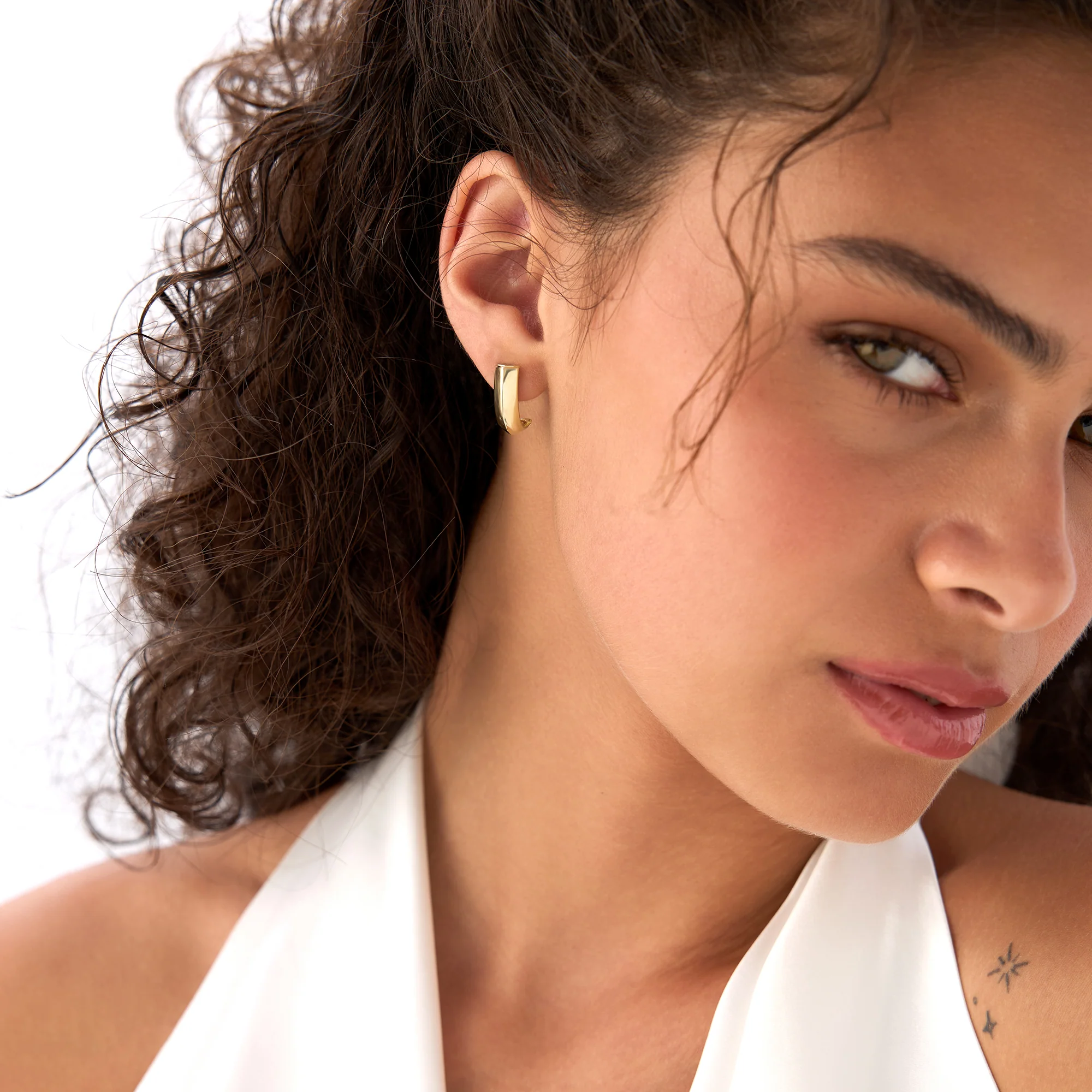 14K Gold Knife Edge Open Hoops - Image 2