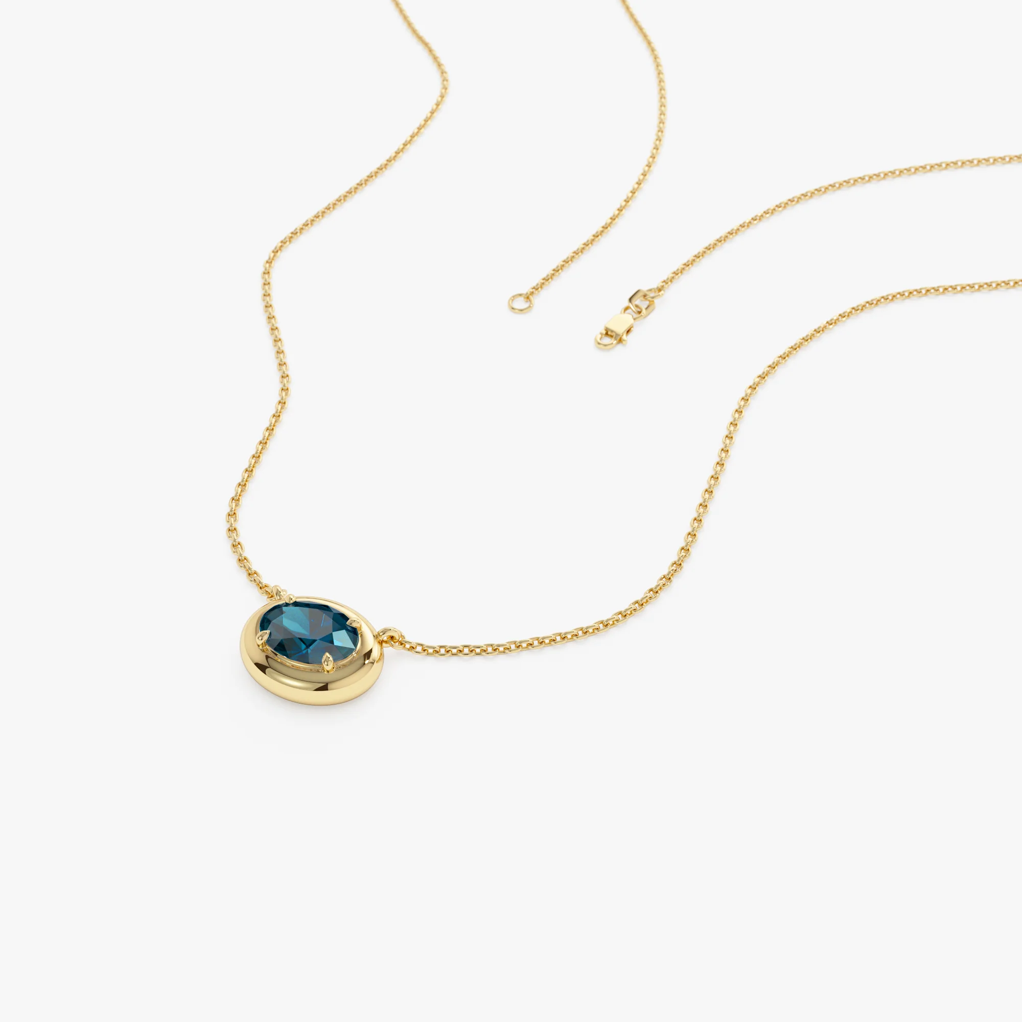 14K Prong Setting Oval Shaped London Blue Topaz Necklace - Image 6