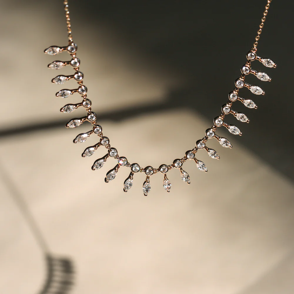 14k Gold Marquise and Round Diamonds Statement Piece Necklace - Image 5
