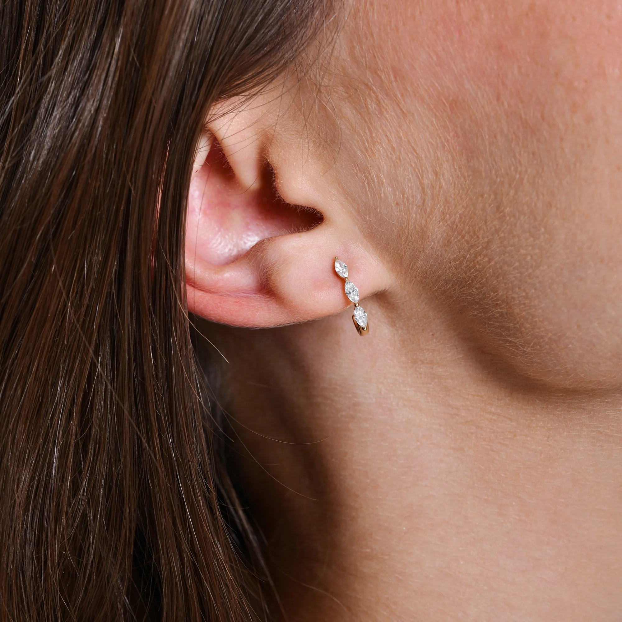 14k Gold Marquise Diamond Open Hoop Earrings - Image 2