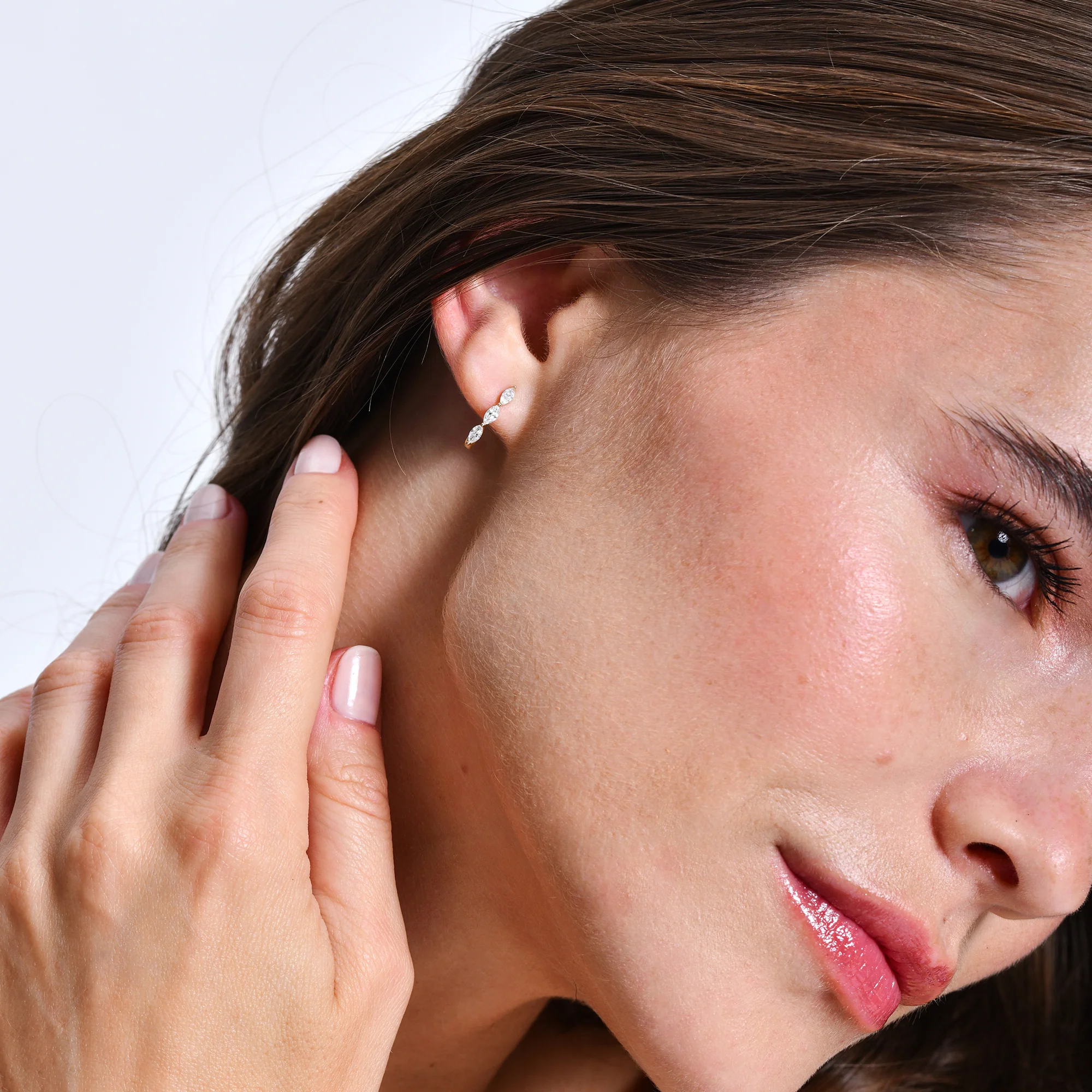 14k Gold Marquise Diamond Open Hoop Earrings - Image 3