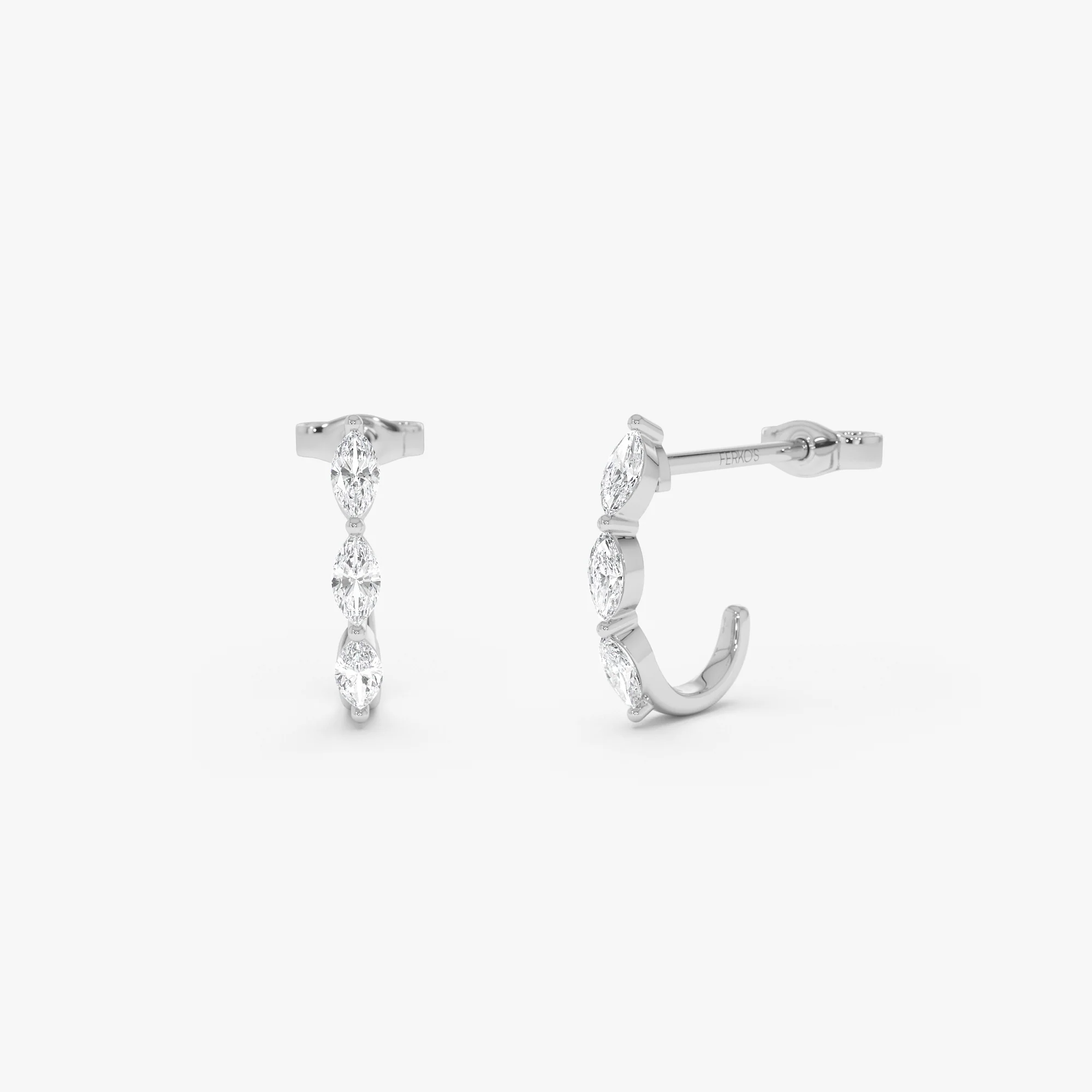 14k Gold Marquise Diamond Open Hoop Earrings - Image 5
