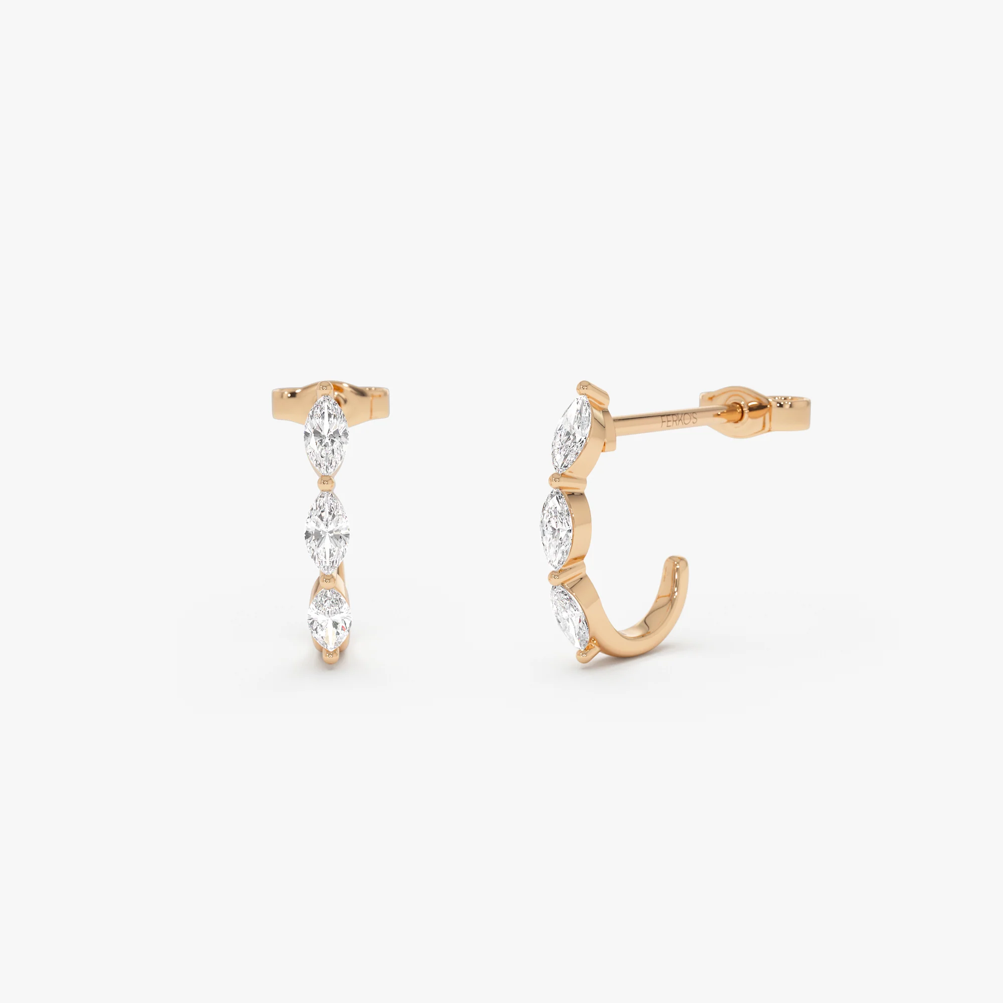 14k Gold Marquise Diamond Open Hoop Earrings - Image 6