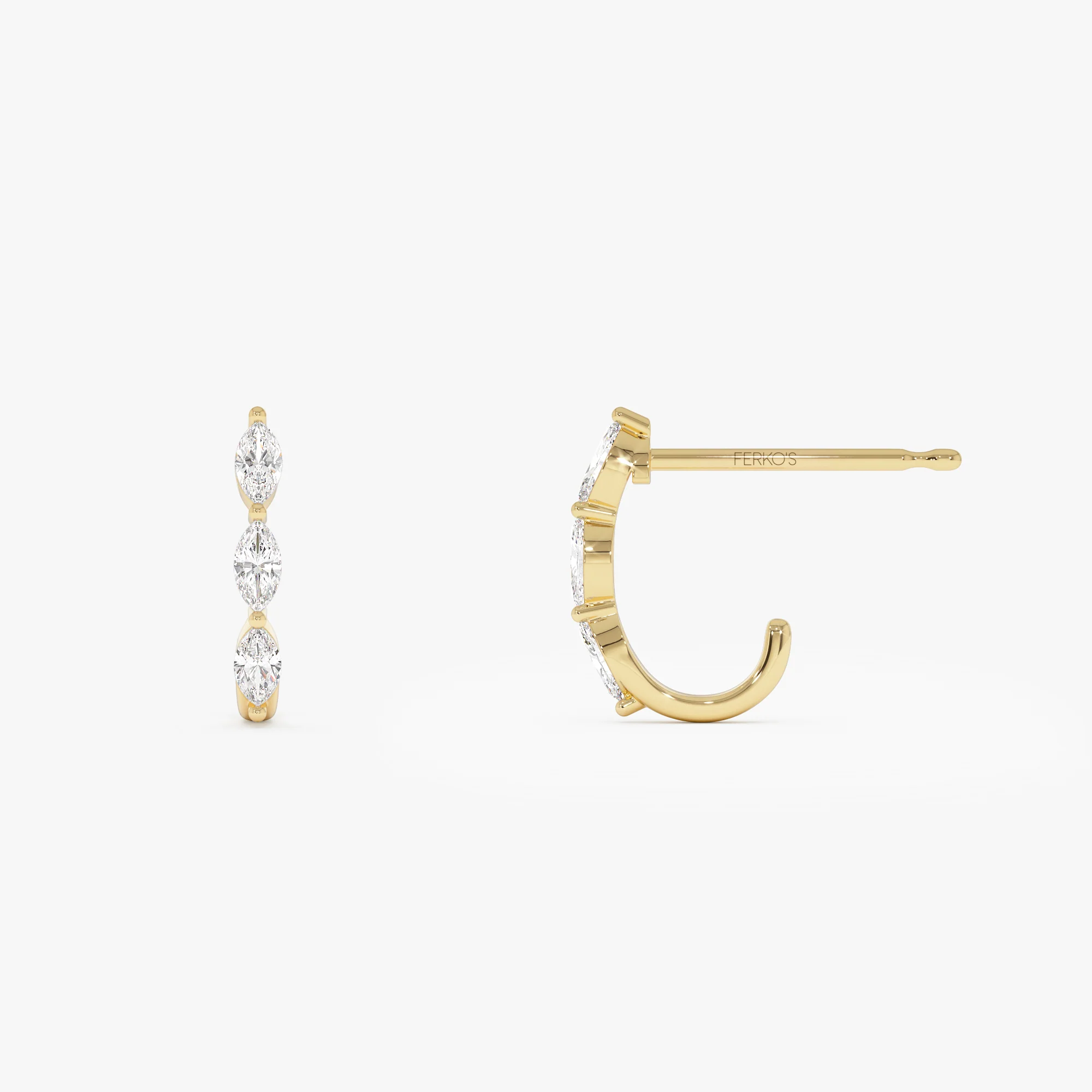 14k Gold Marquise Diamond Open Hoop Earrings - Image 7