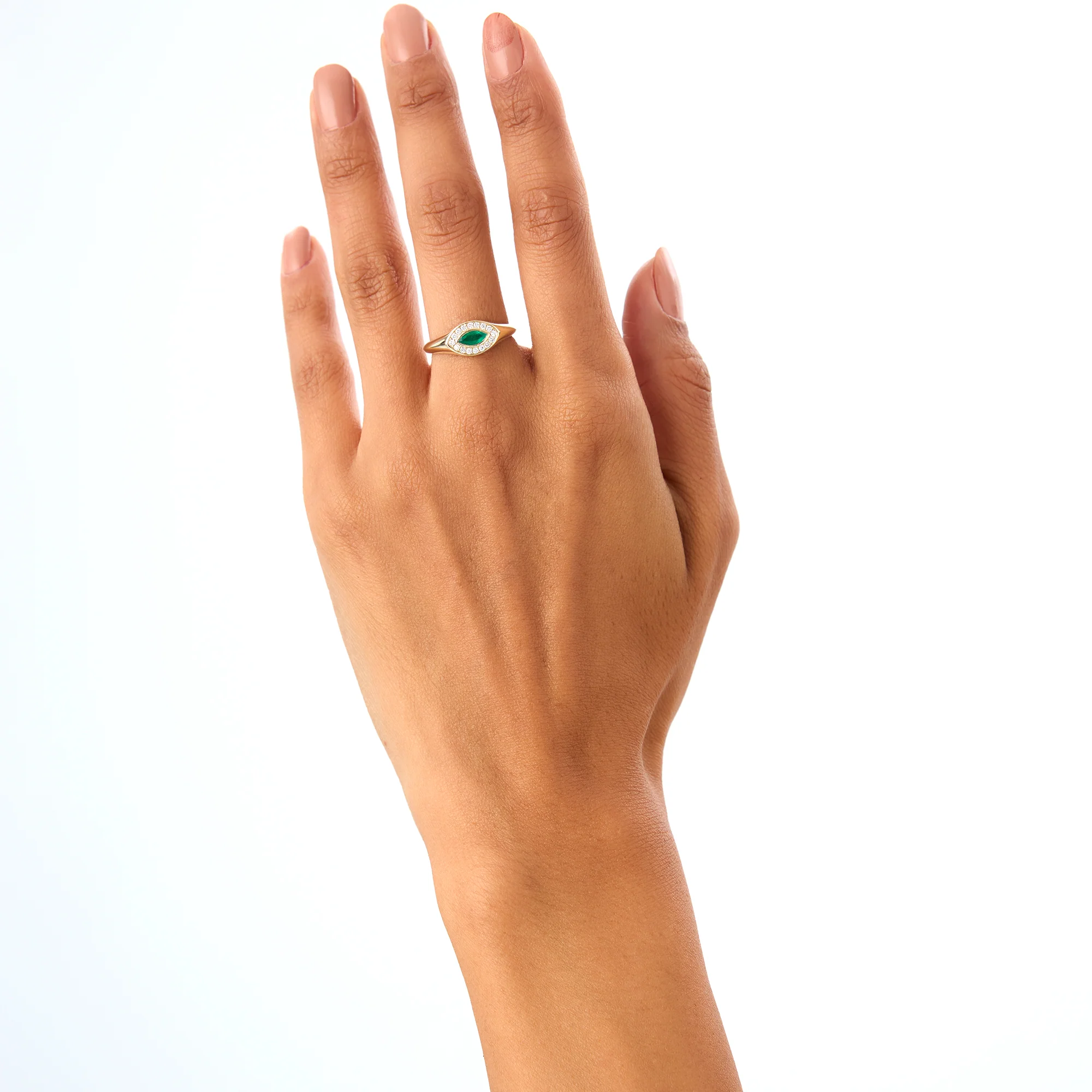 14K Marquise Emerald Halo Setting Ring - Image 6