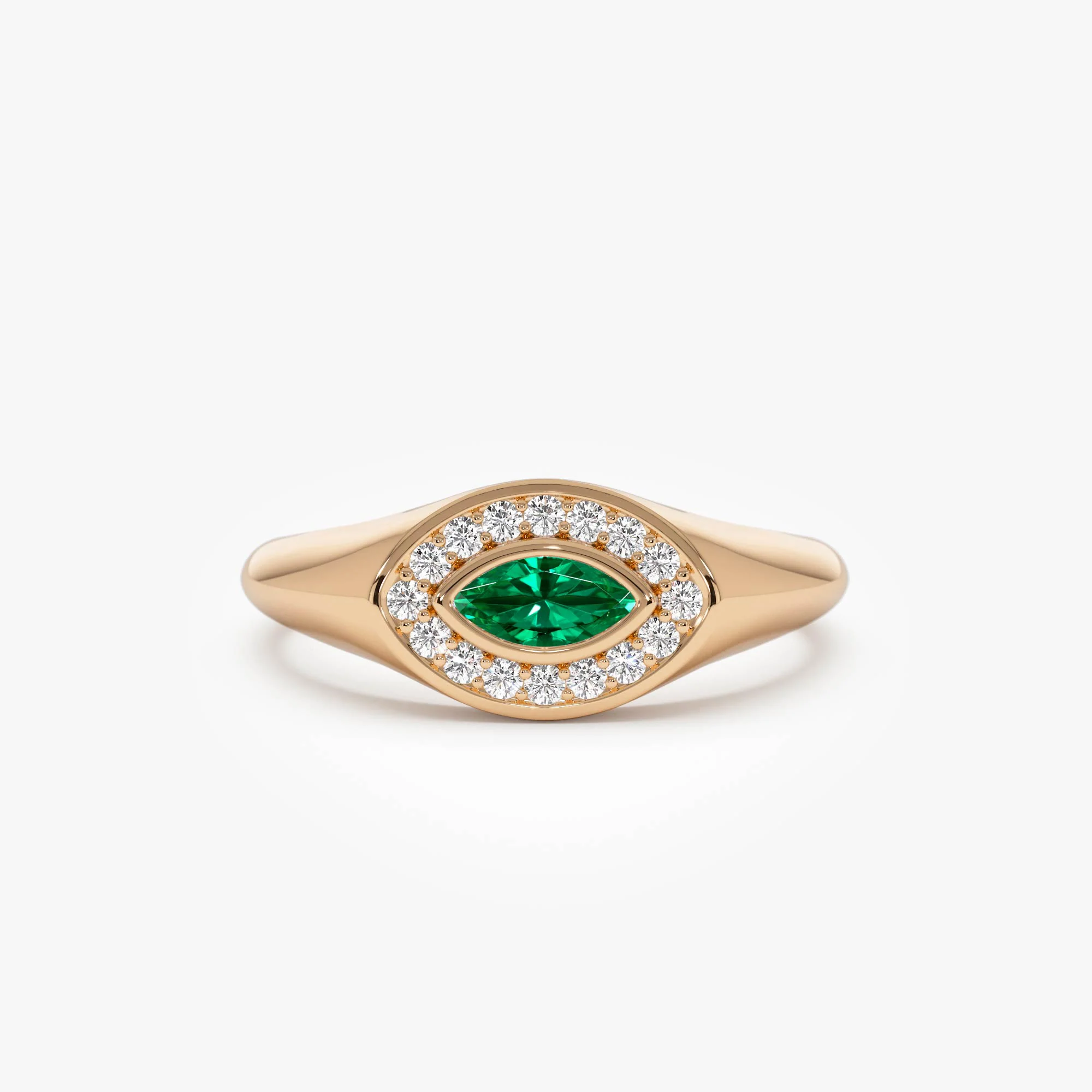 14K Marquise Emerald Halo Setting Ring - Image 7