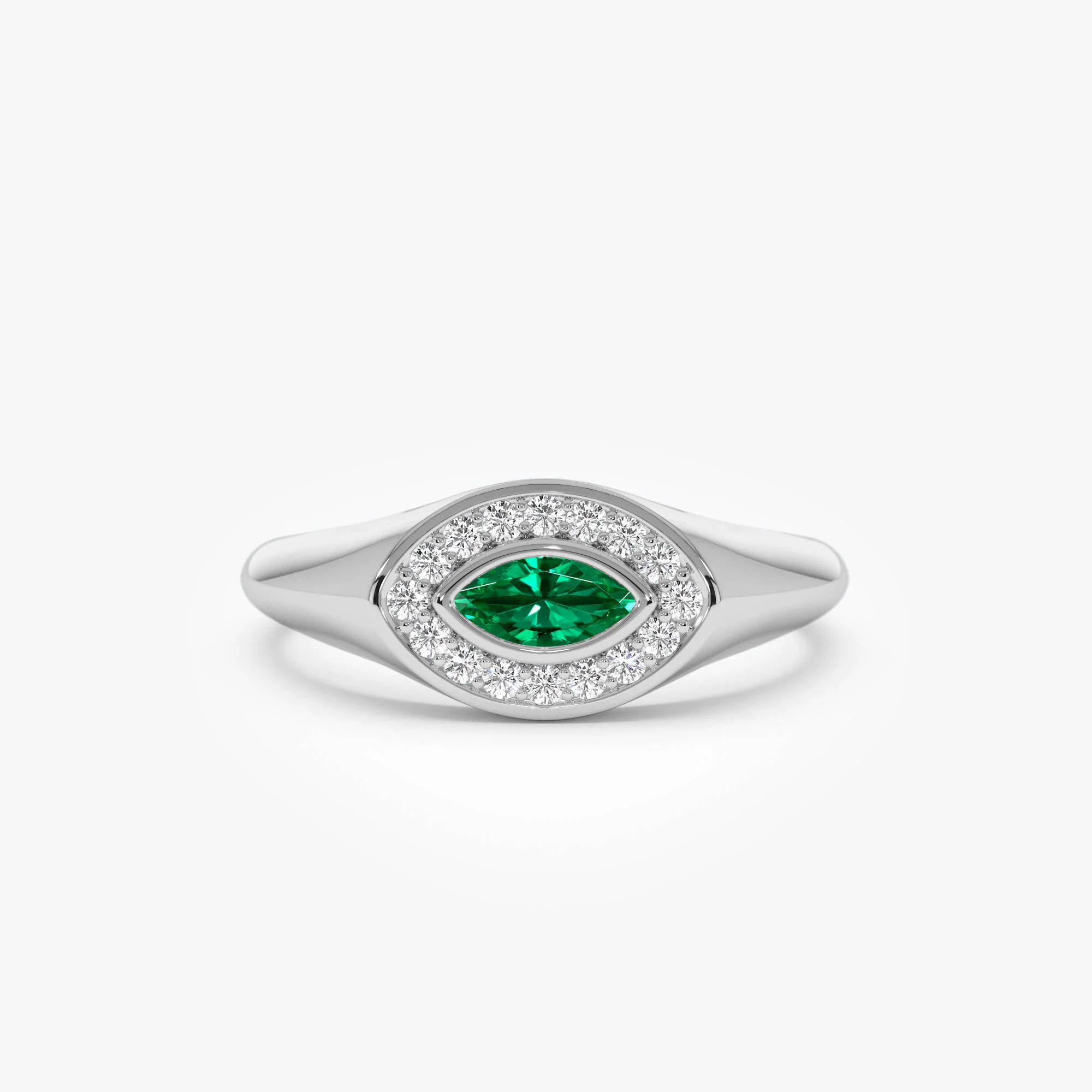 14K Marquise Emerald Halo Setting Ring - Image 8