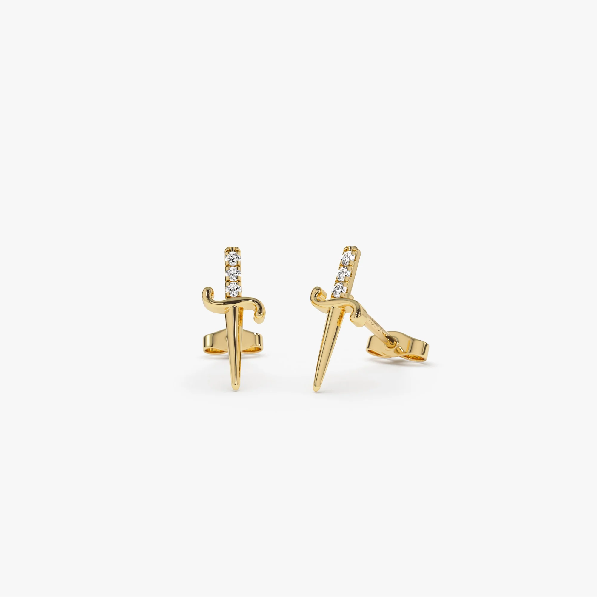 14k Gold Mini Sword Diamond Earrings