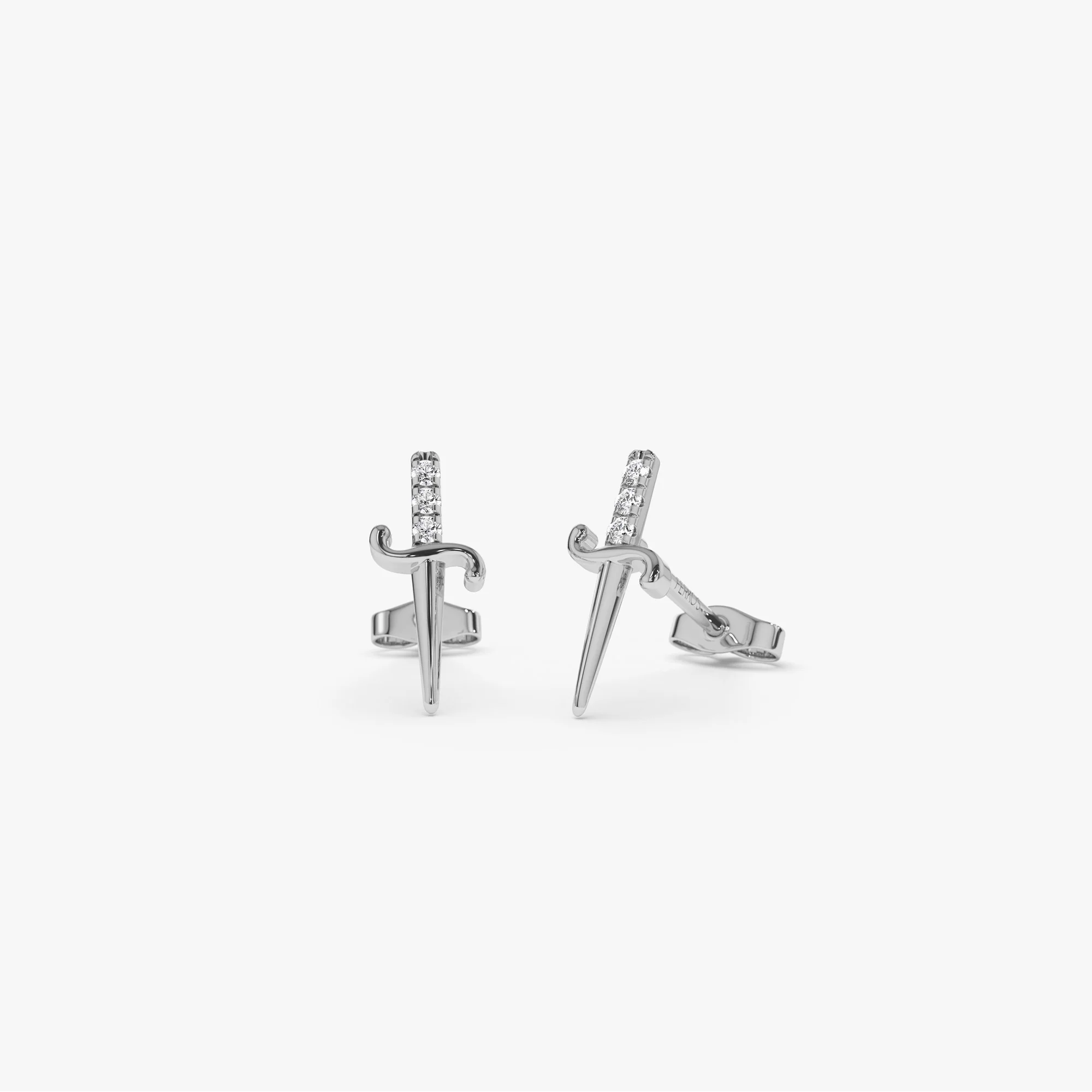 14k Gold Mini Sword Diamond Earrings - Image 4