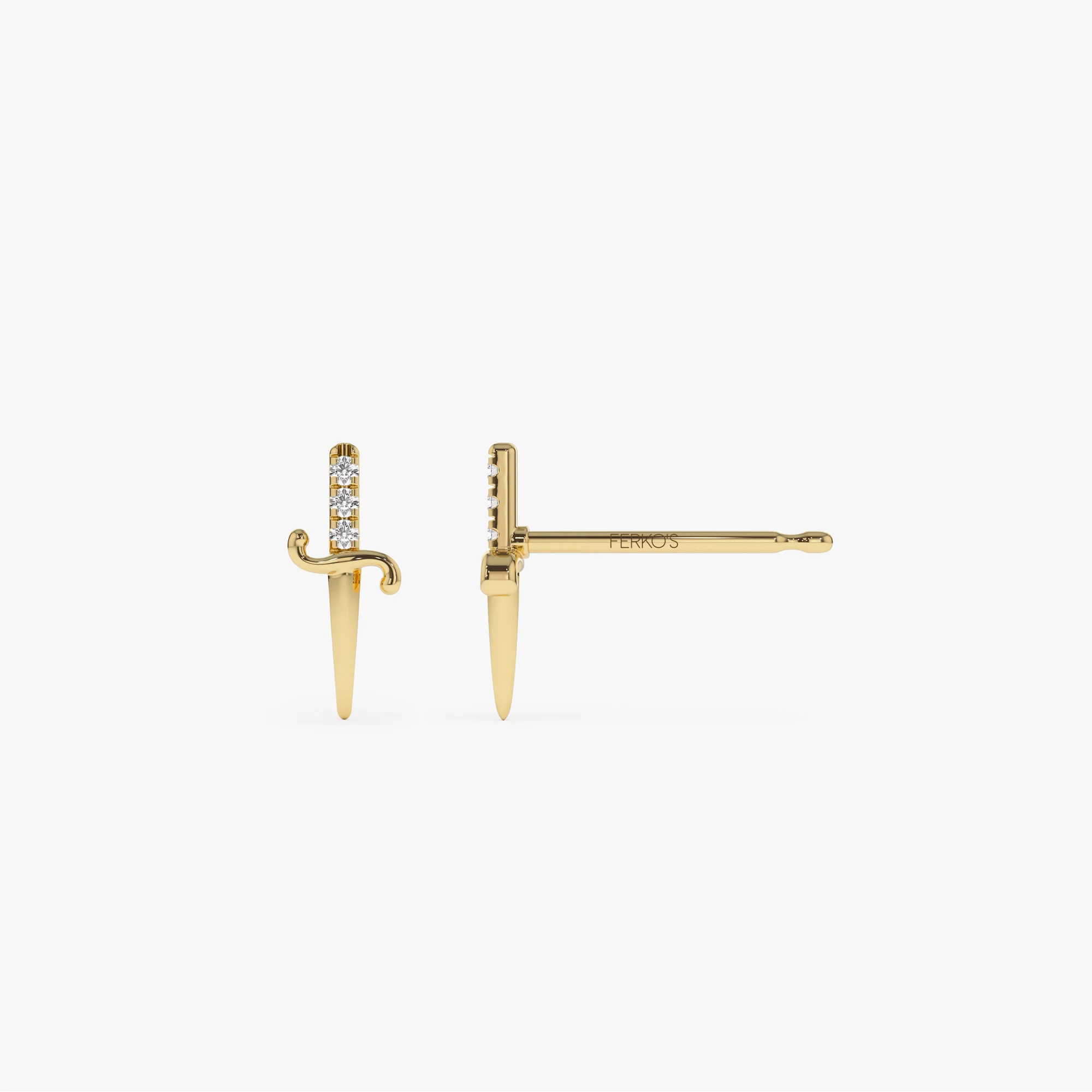 14k Gold Mini Sword Diamond Earrings - Image 5