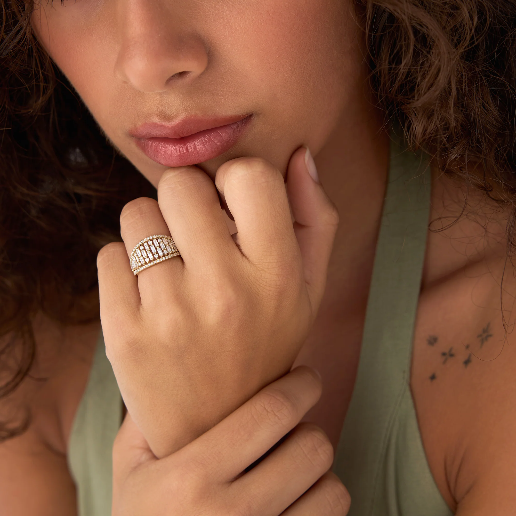 14k Gold Multi Row Baguette Diamond Statement Ring - Image 4