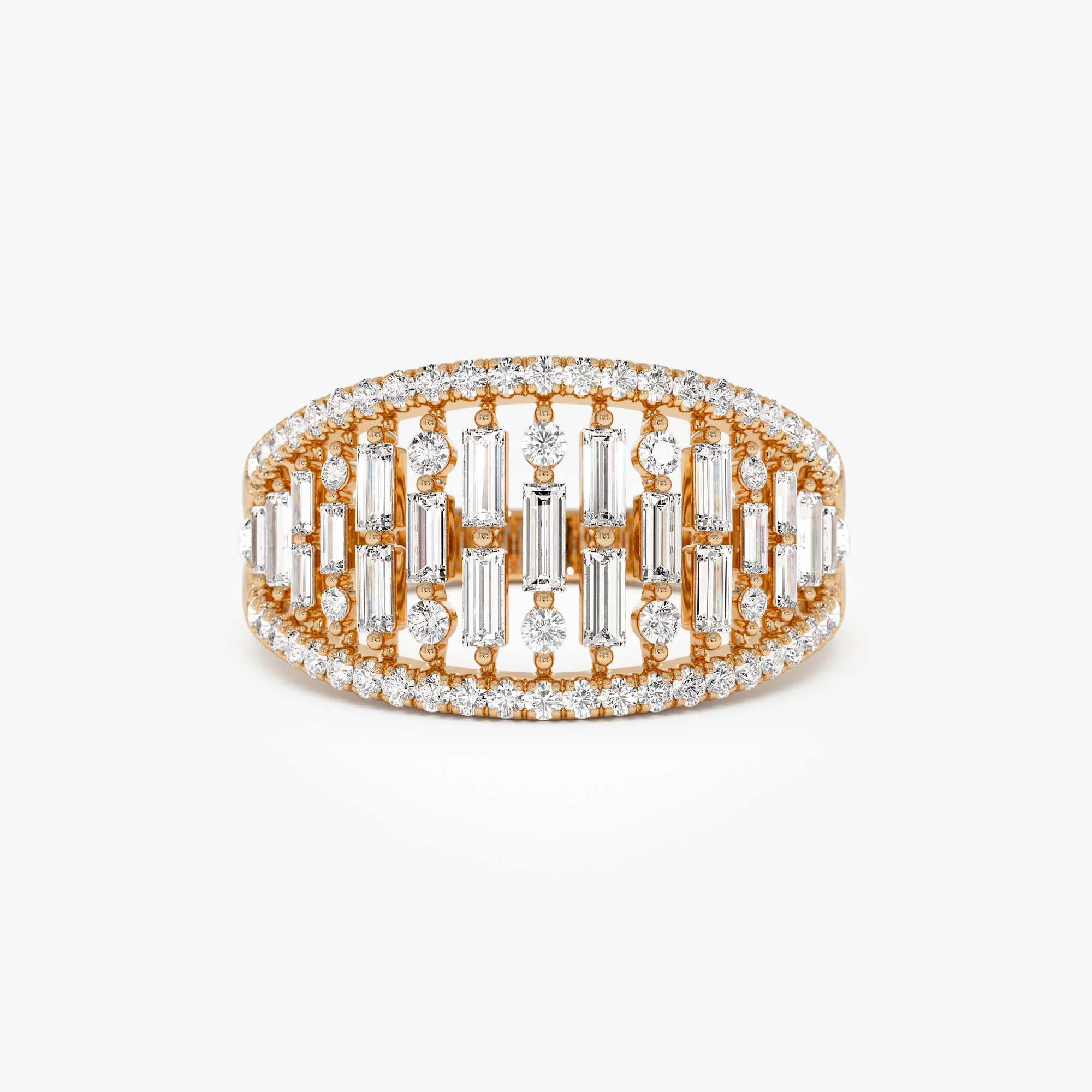 14k Gold Multi Row Baguette Diamond Statement Ring - Image 6