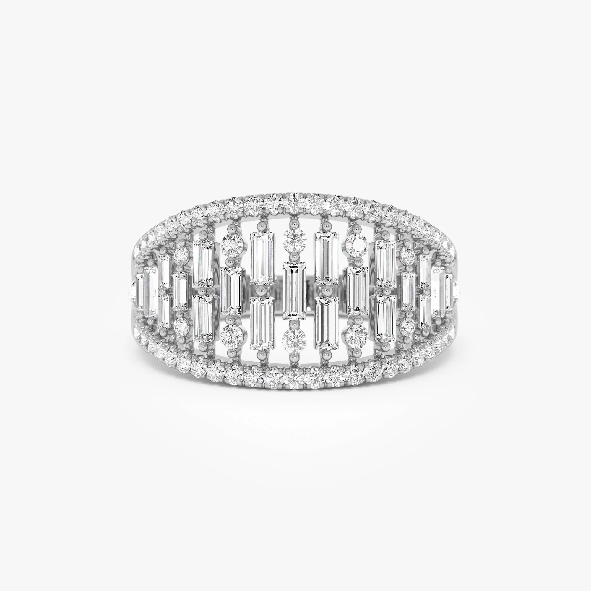 14k Gold Multi Row Baguette Diamond Statement Ring - Image 7