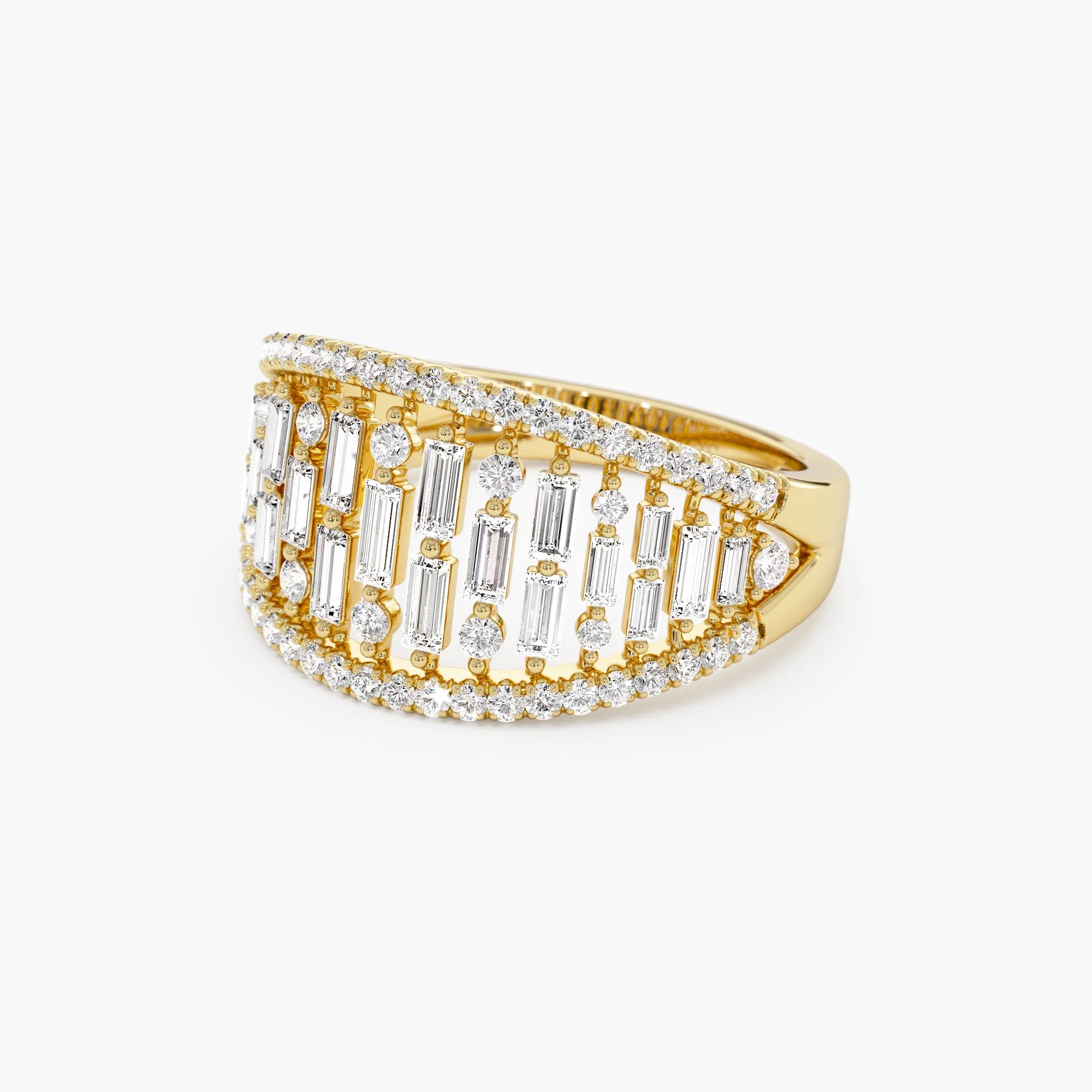 14k Gold Multi Row Baguette Diamond Statement Ring - Image 8