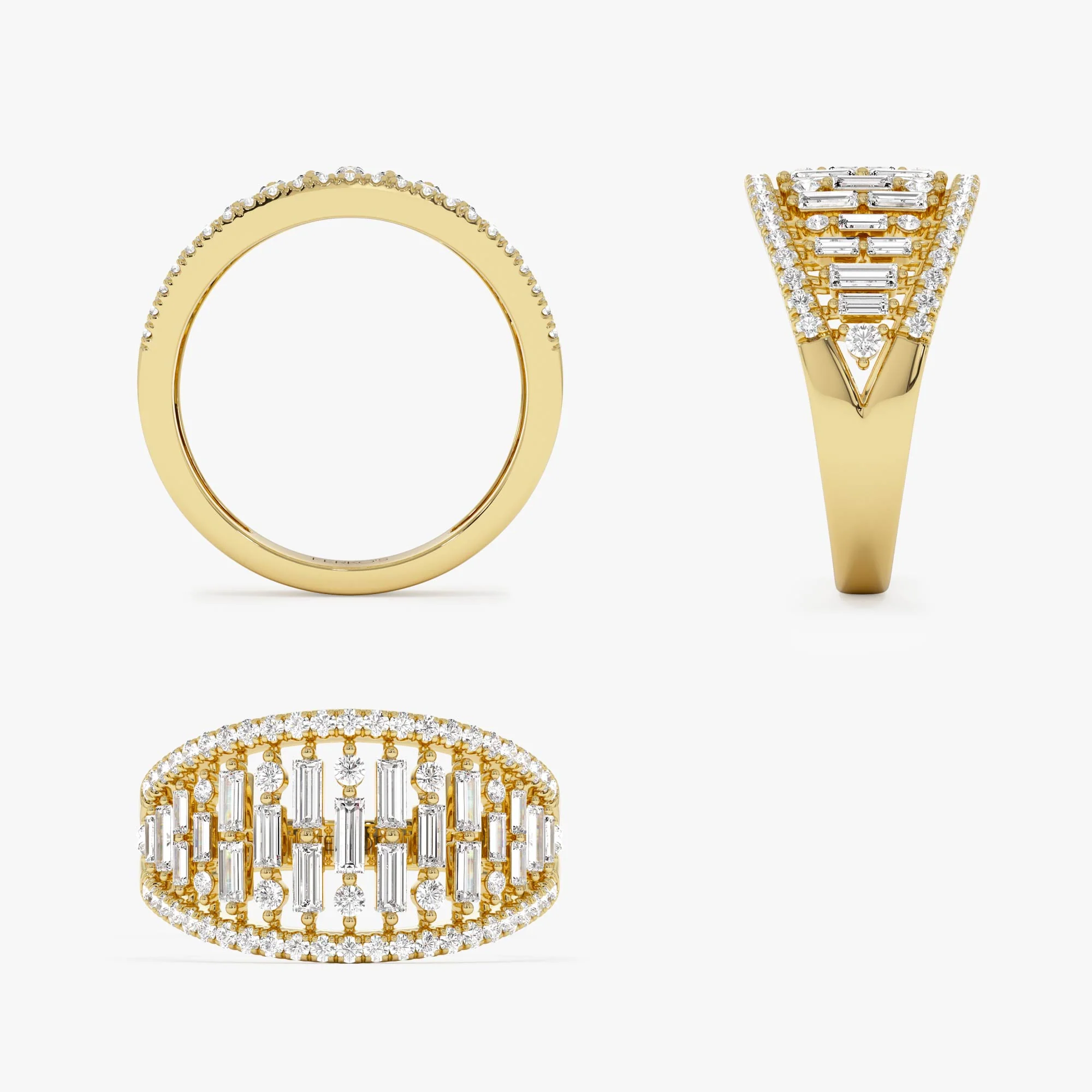14k Gold Multi Row Baguette Diamond Statement Ring - Image 9