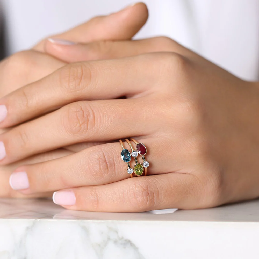 14k Gold Oval London Blue Topaz  and Diamond Ring - Image 6