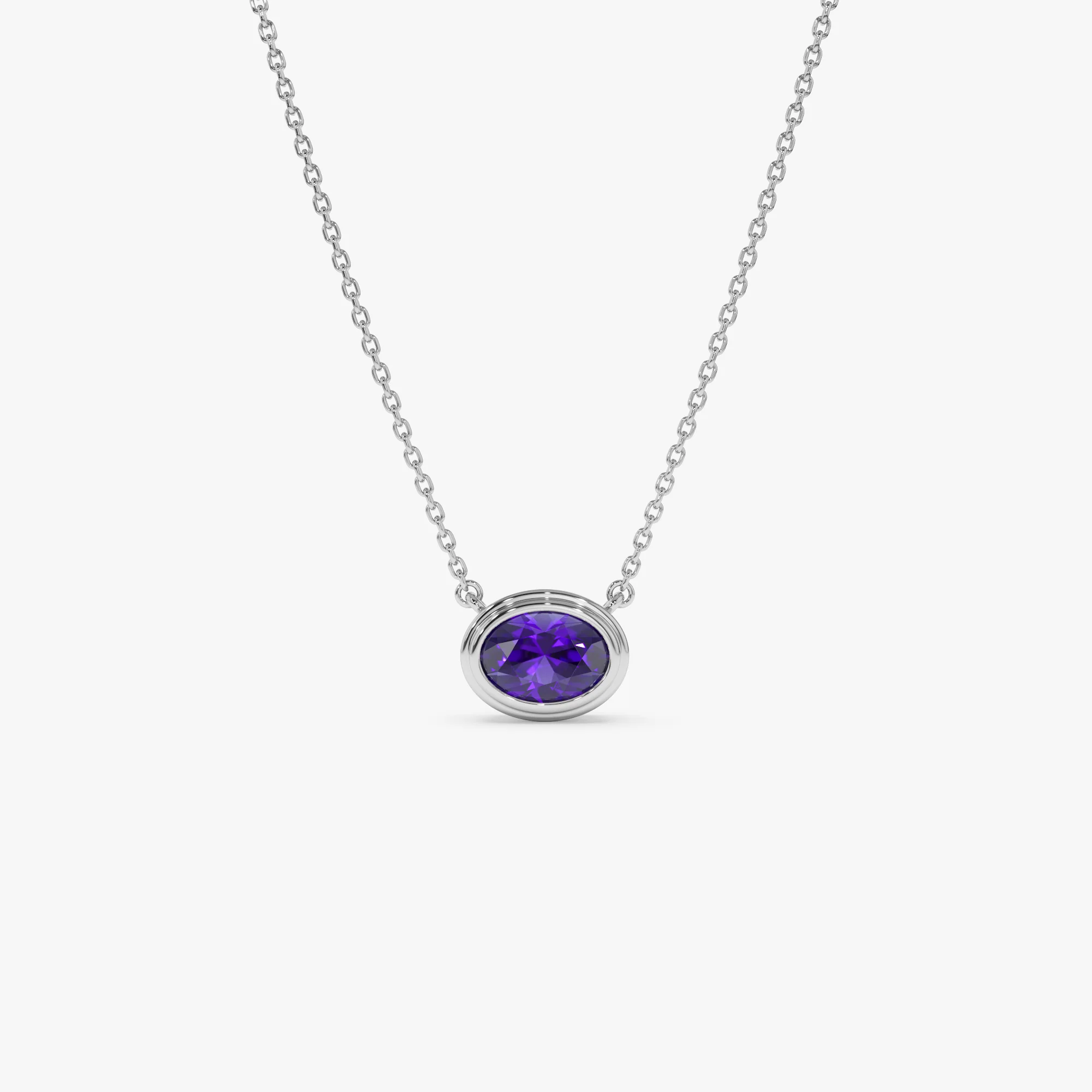 14K Gold Oval Shape Bezel Set Amethyst Necklace - Image 5
