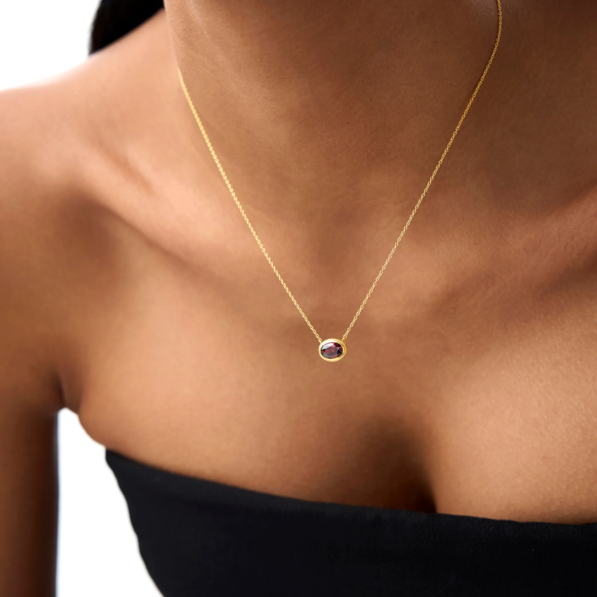 14K Gold Oval Shape Bezel Set Garnet Necklace - Image 4