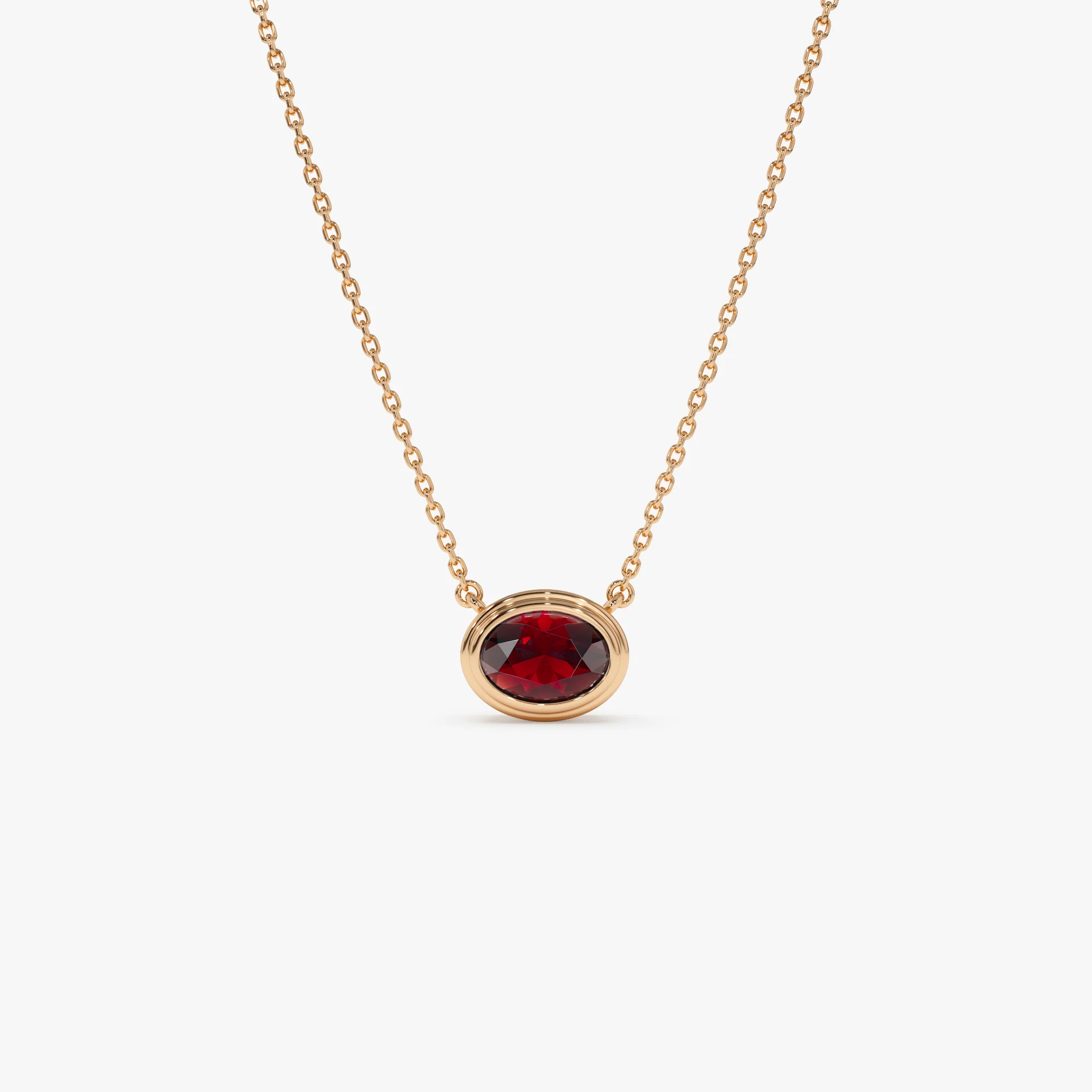 14K Gold Oval Shape Bezel Set Garnet Necklace - Image 5