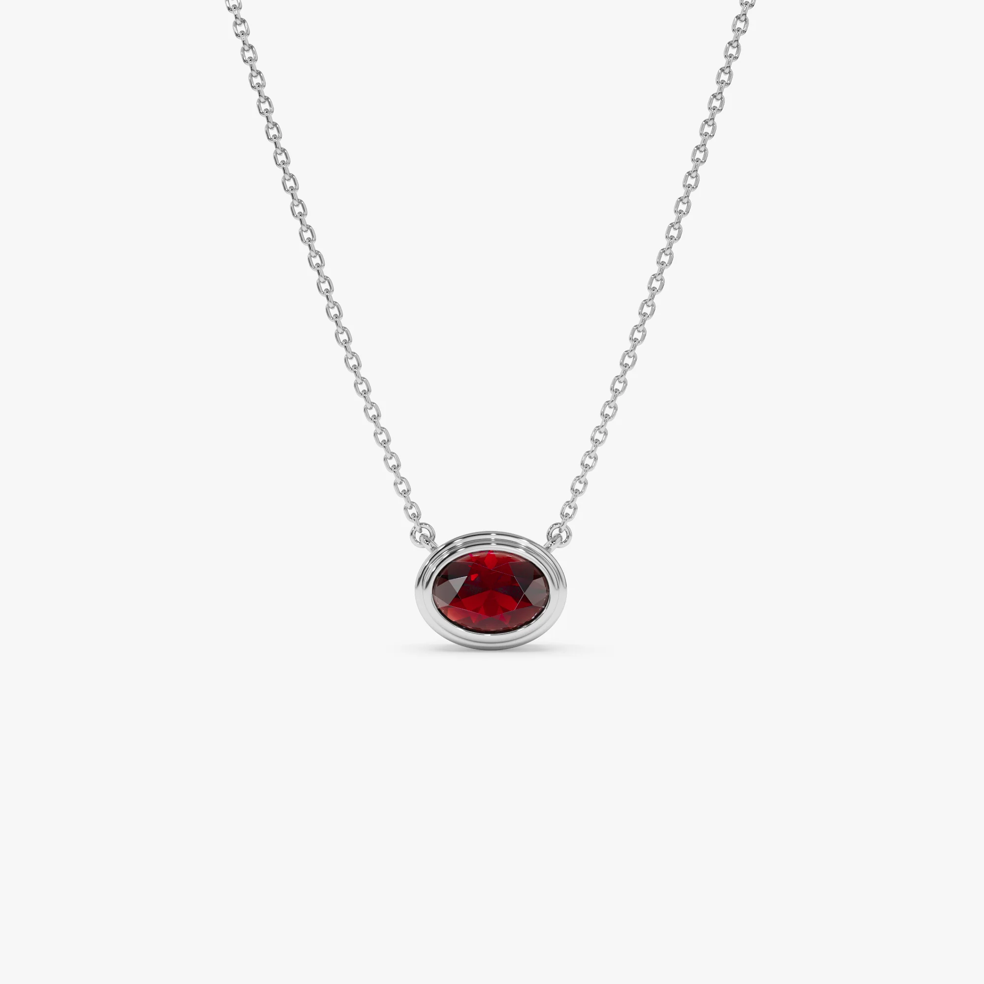 14K Gold Oval Shape Bezel Set Garnet Necklace - Image 6